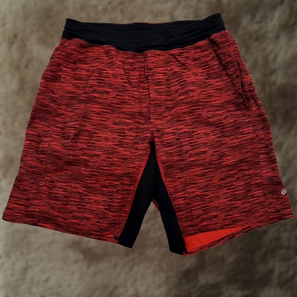 Lululemon Lululemon Shorts Mens M Red Black Surge Lined Drawstring Athletic Gym Size US 31 - 1 Thumbnail