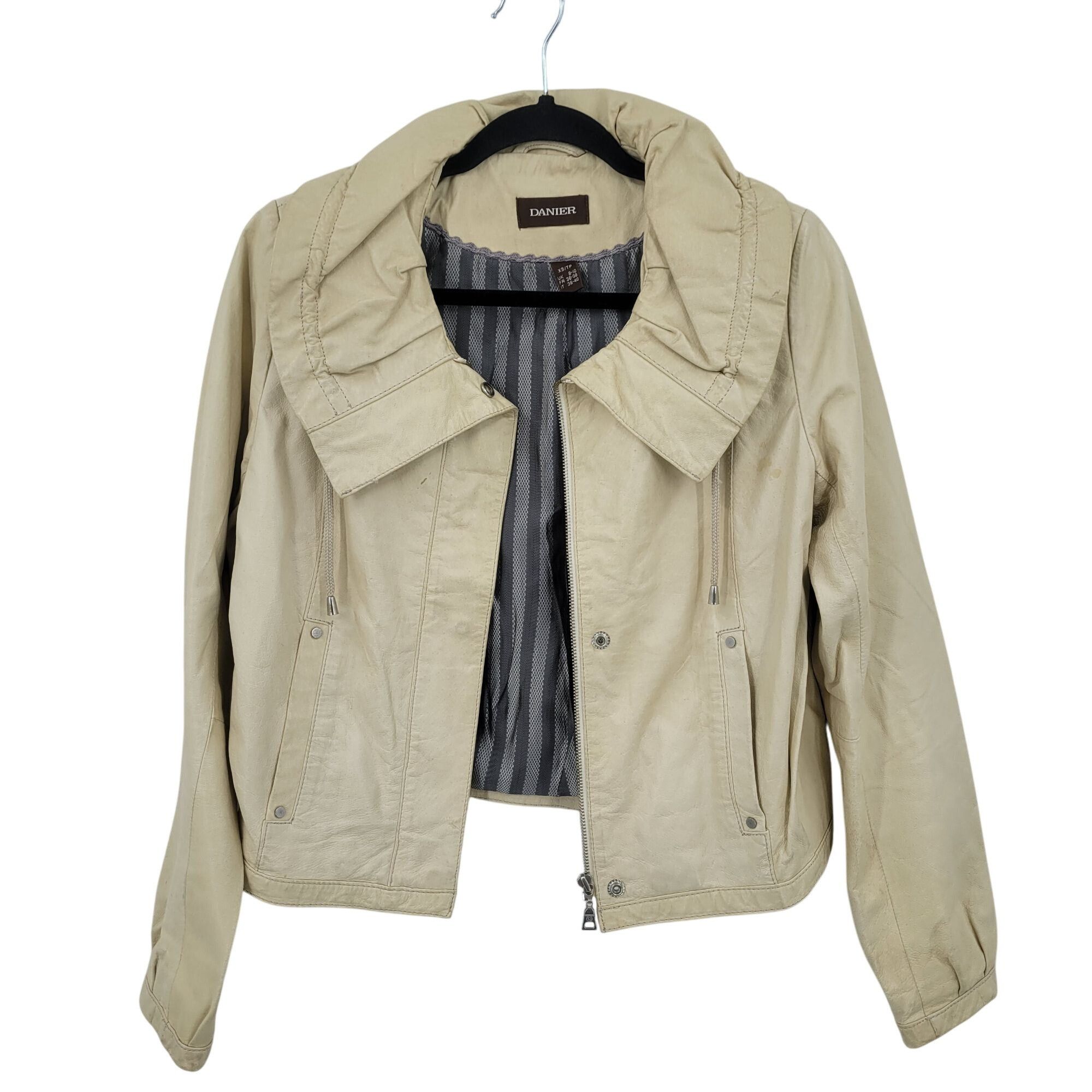 Danier 90s Vintage Ruffle Collar Buttery Leather Jacket Coat XS Cre Size XS / US 0-2 / IT 36-38 - 16 Thumbnail
