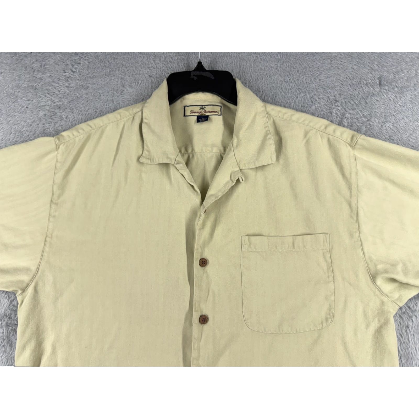 Tommy Bahama Tommy Bahama Shirt Men Large Yellow 100% Silk Button Up Short Sleeve Herringbone Size US L / EU 52-54 / 3 - 4 Thumbnail