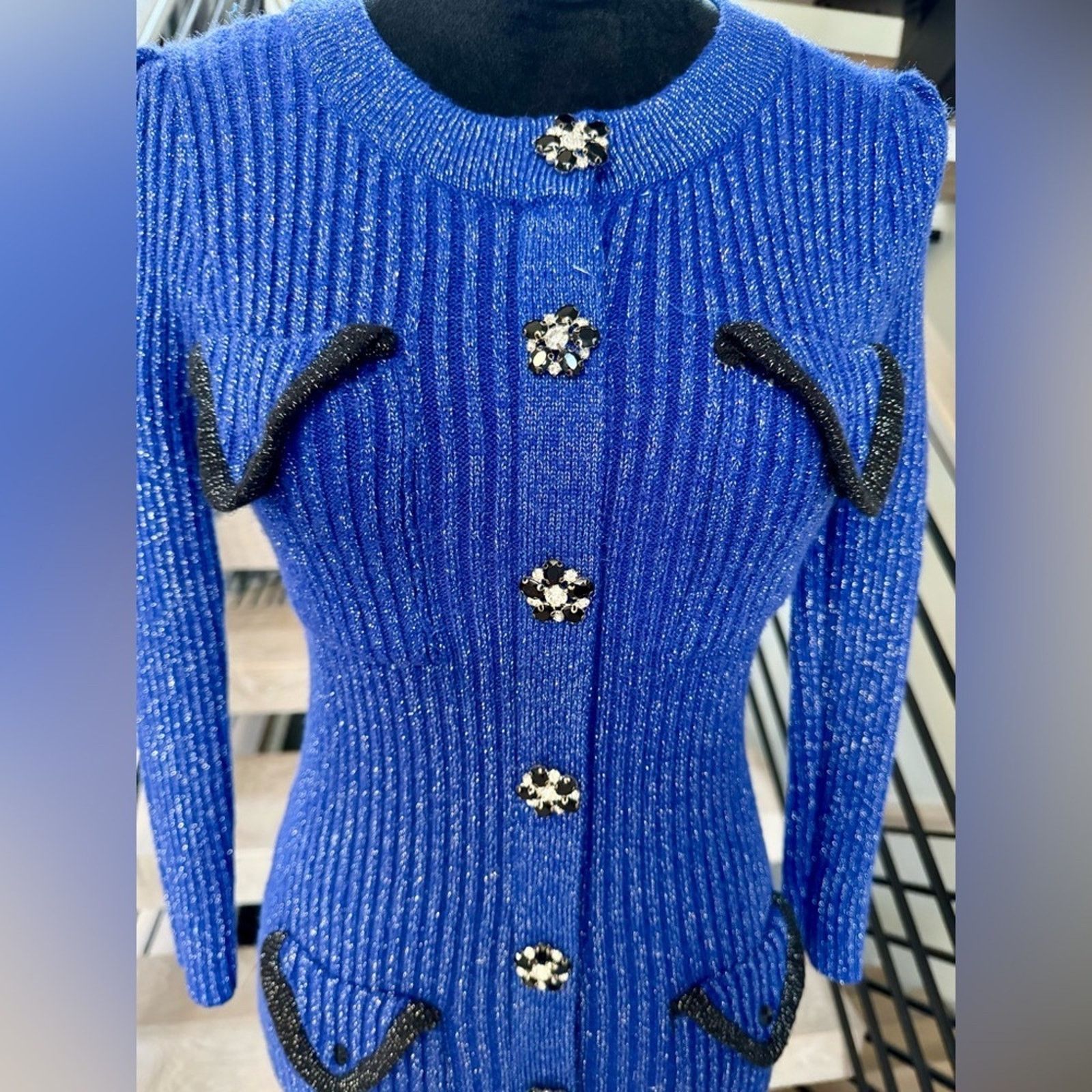 Other Shimmery and Chic Luxury Party Y2K Blue Knit Dress size S Size S / US 4 / IT 40 - 8 Thumbnail