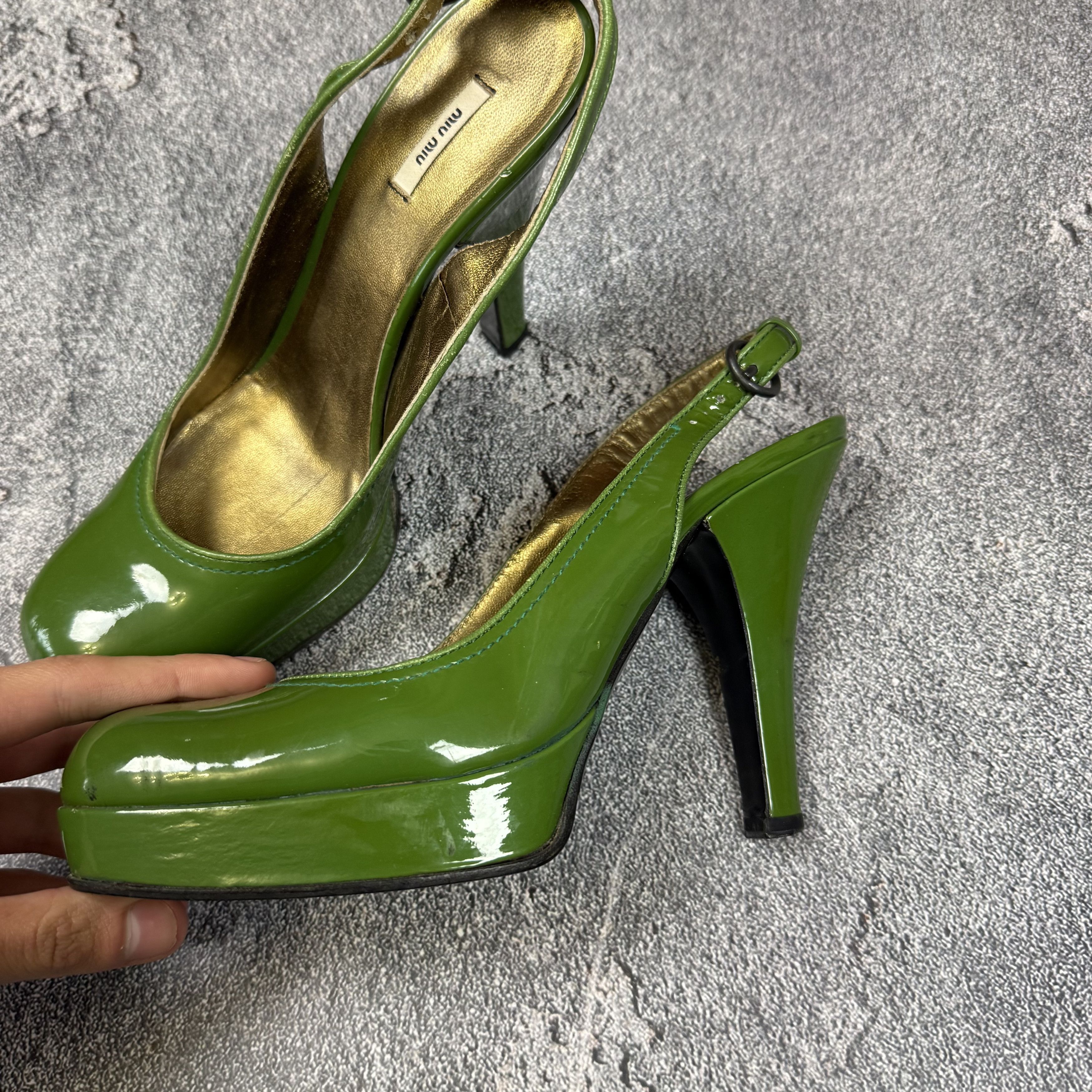 Miu Miu Miu Miu Patent Leather Slingback Heels Platform Green Size US 7 / IT 37 - 5 Thumbnail