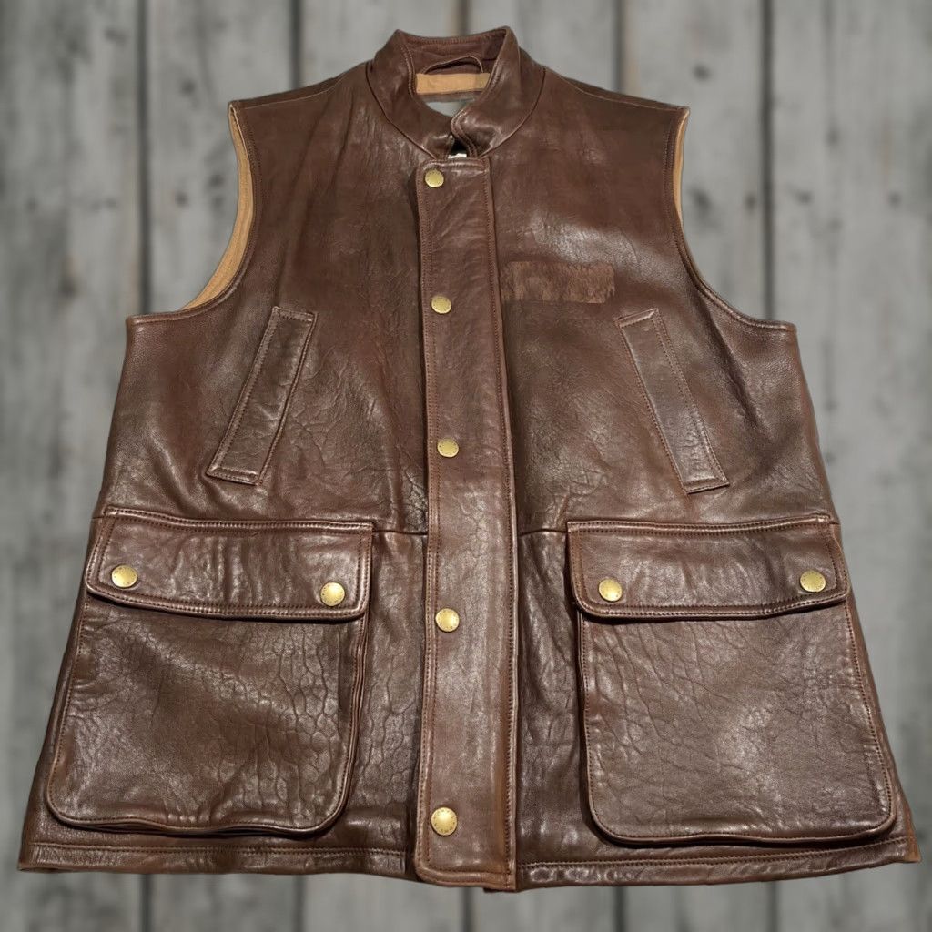 VINTAGE Orvis Leather Cargo Vest L Brown Outdoor Hunting Mens