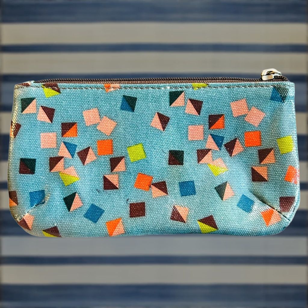 Fossil Fossil Blue Geometric Leather Pouch Wallet Women's Credit Card Holder Full Zip Size ONE SIZE - 1 Thumbnail
