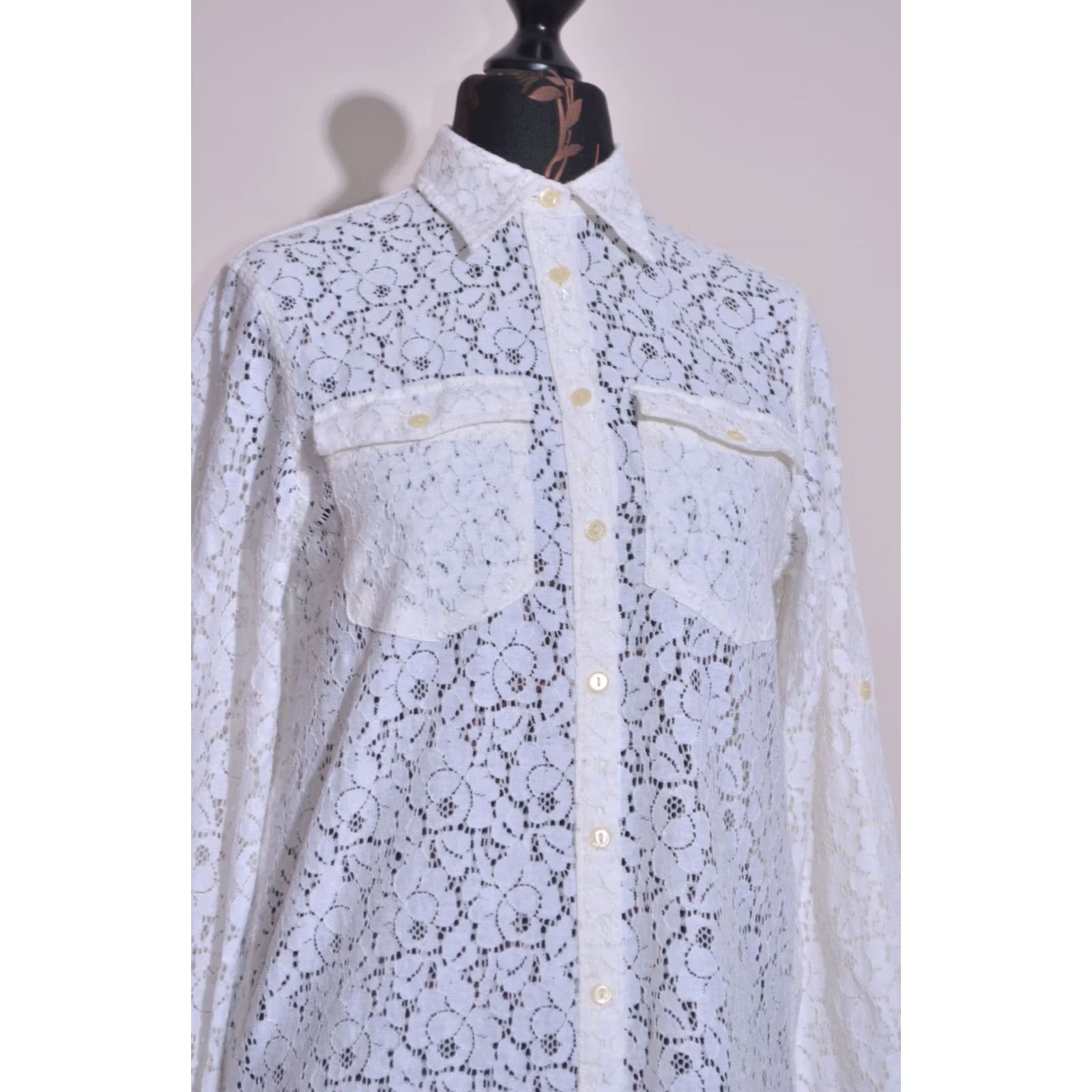 Ralph Lauren Ralph Lauren Denim & Supply Womens Button-Up Shirt Beige Floral Lace Long Sleeve/Collared White Small XS? Size S / US 4 / IT 40 - 2 Thumbnail