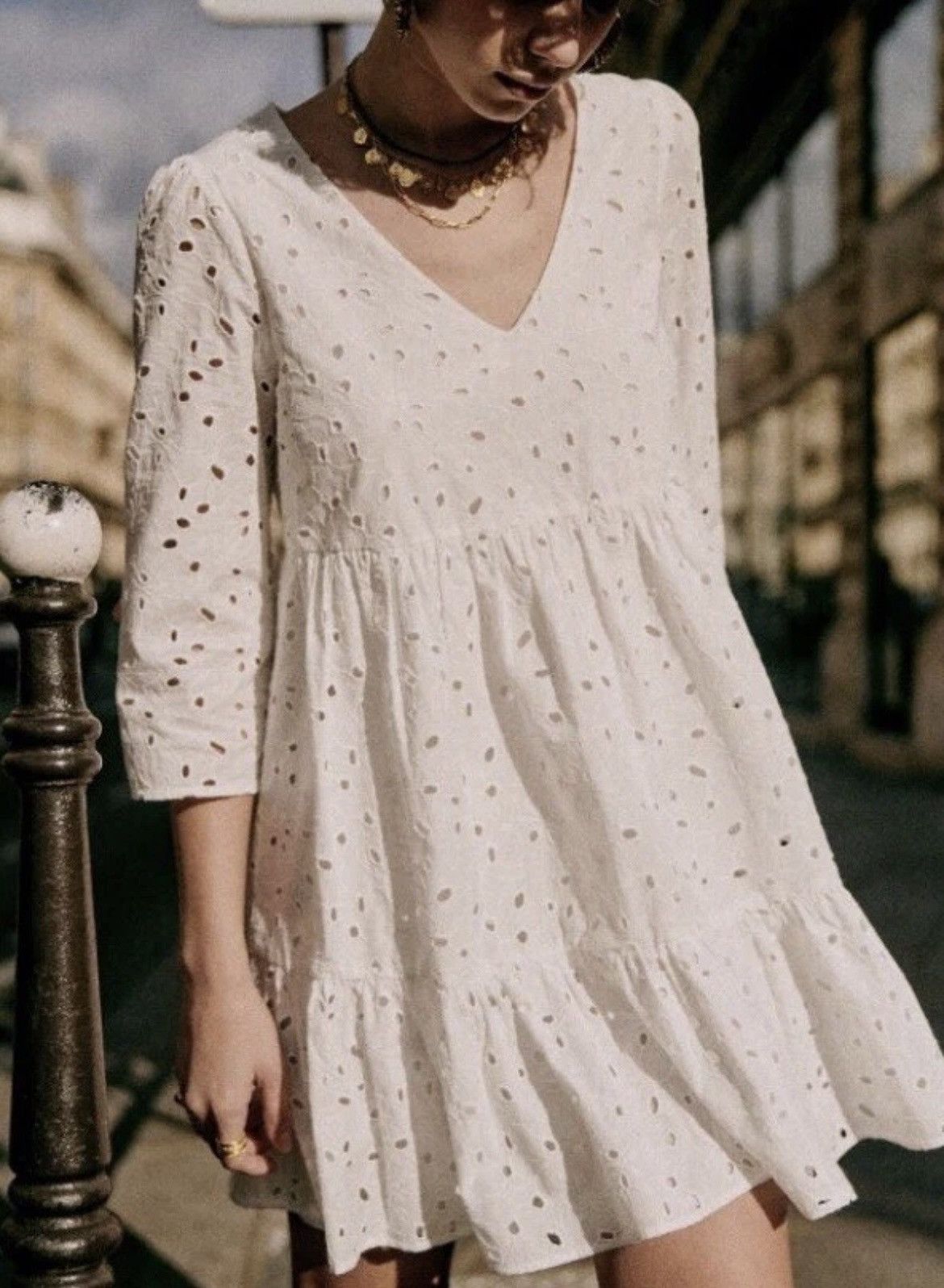 Sezane Sezane Broderie Anglaise Luxury White dres size 38 Size XS / US 0-2 / IT 36-38 - 2 Thumbnail