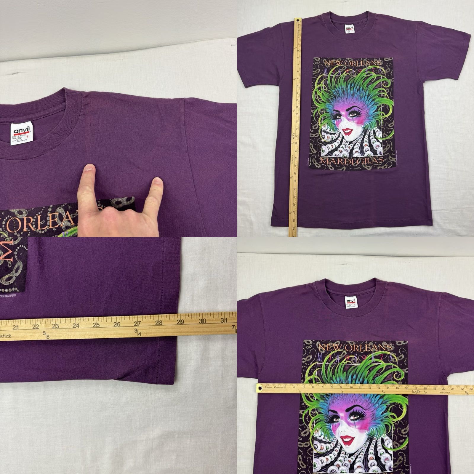 Anvil VINTAGE Anvil T-Shirt Shirt Adult Large Purple 90s USA Mardi Gras 1997 Art Party Mens Size US L / EU 52-54 / 3 - 8 Thumbnail