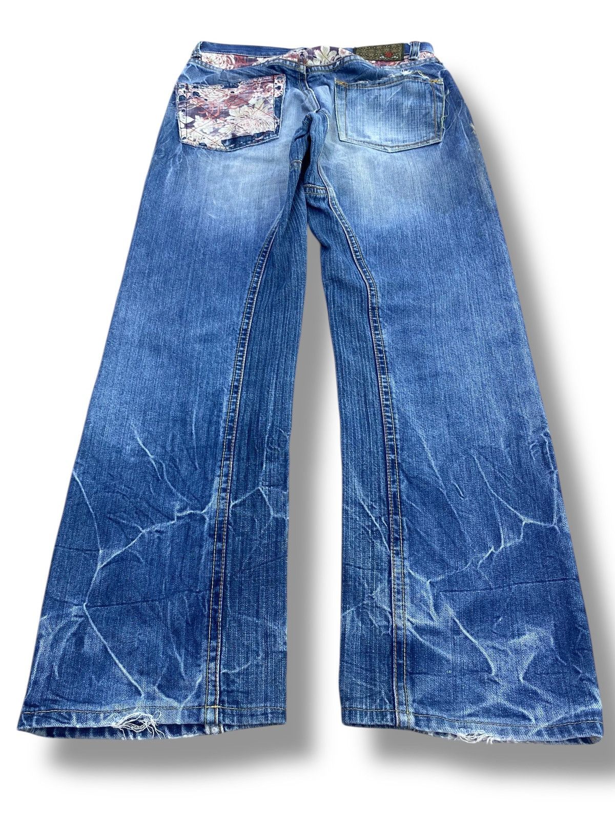 Japanese Brand Eternal Blue Ripped Patchwork Style Loose Jeans Size US 30 / EU 46 - 3 Thumbnail