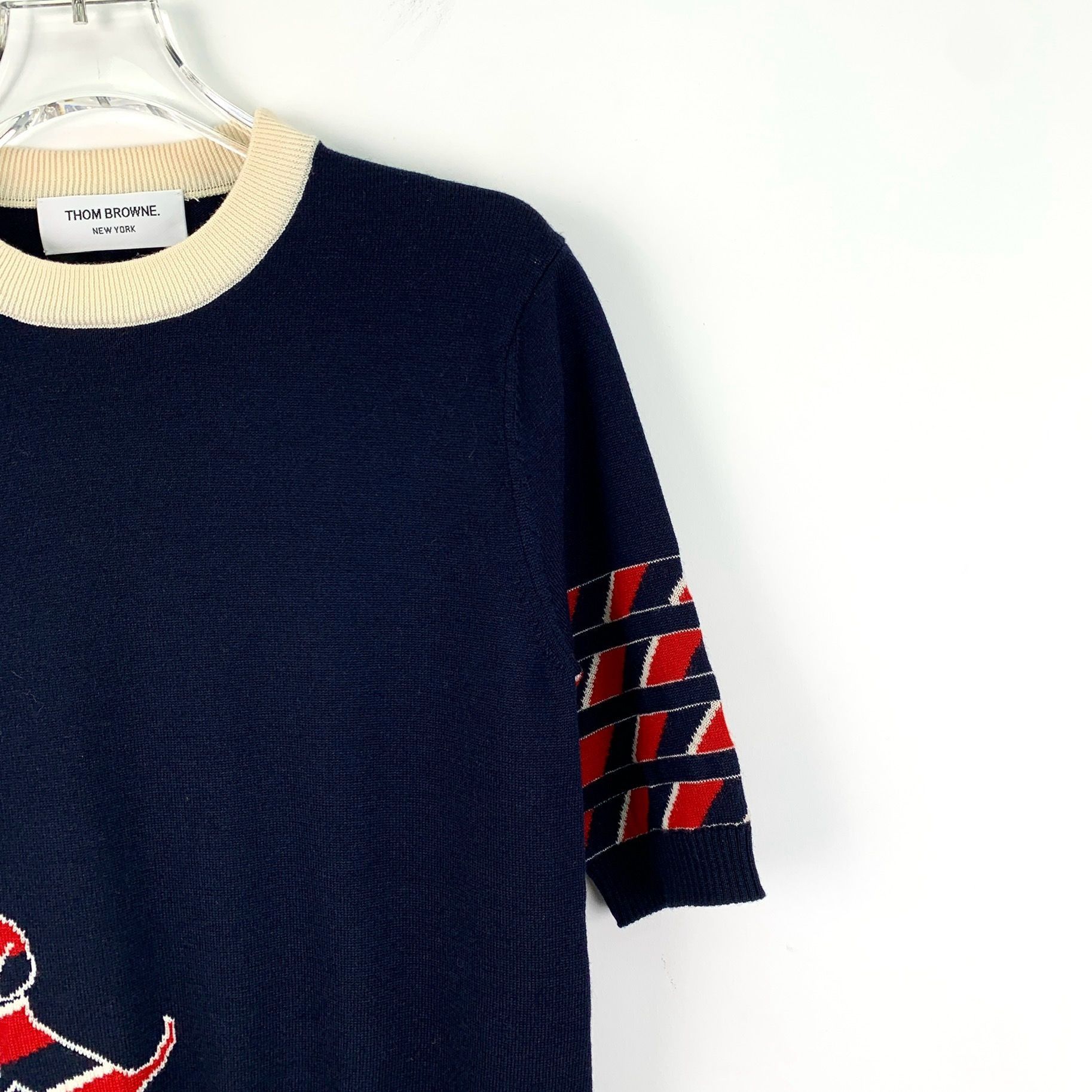 Thom Browne Thom Browne Navy Blue Wool Short-Sleeved Sweater With Puppy Size XS / US 0-2 / IT 36-38 - 5 Thumbnail