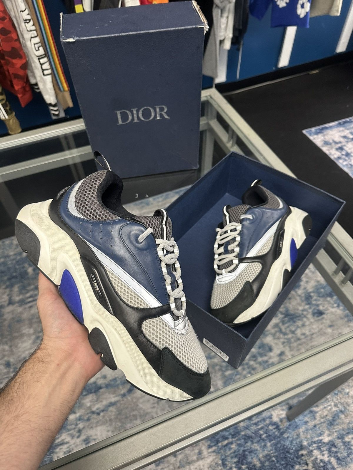 Dior B22 Reflective Low Sneaker 'Navy Blue Black White'