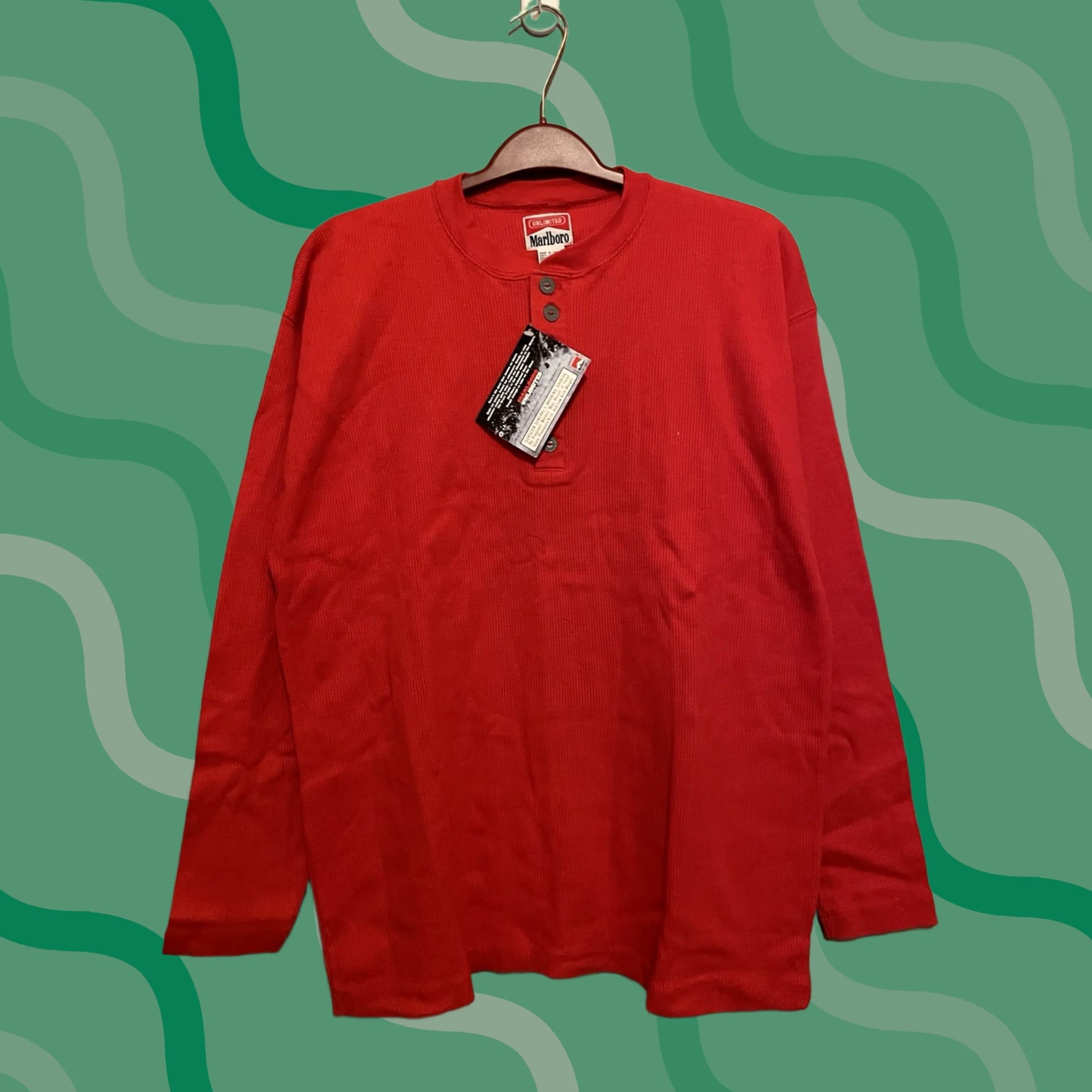 Marlboro VINTAGE Marlboro Shirt Henley Long Sleeve Red Adult L 90s Outdoor USA Mens Sleeve Length: Long Size US L / EU 52-54 / 3 - 1 Thumbnail