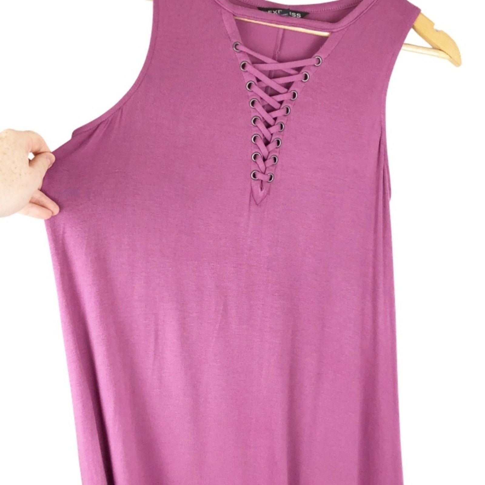 Express Express Women’s Lace Up Trapeze Hem Purple Mini Dress Size M / US 6-8 / IT 42-44 - 5 Thumbnail