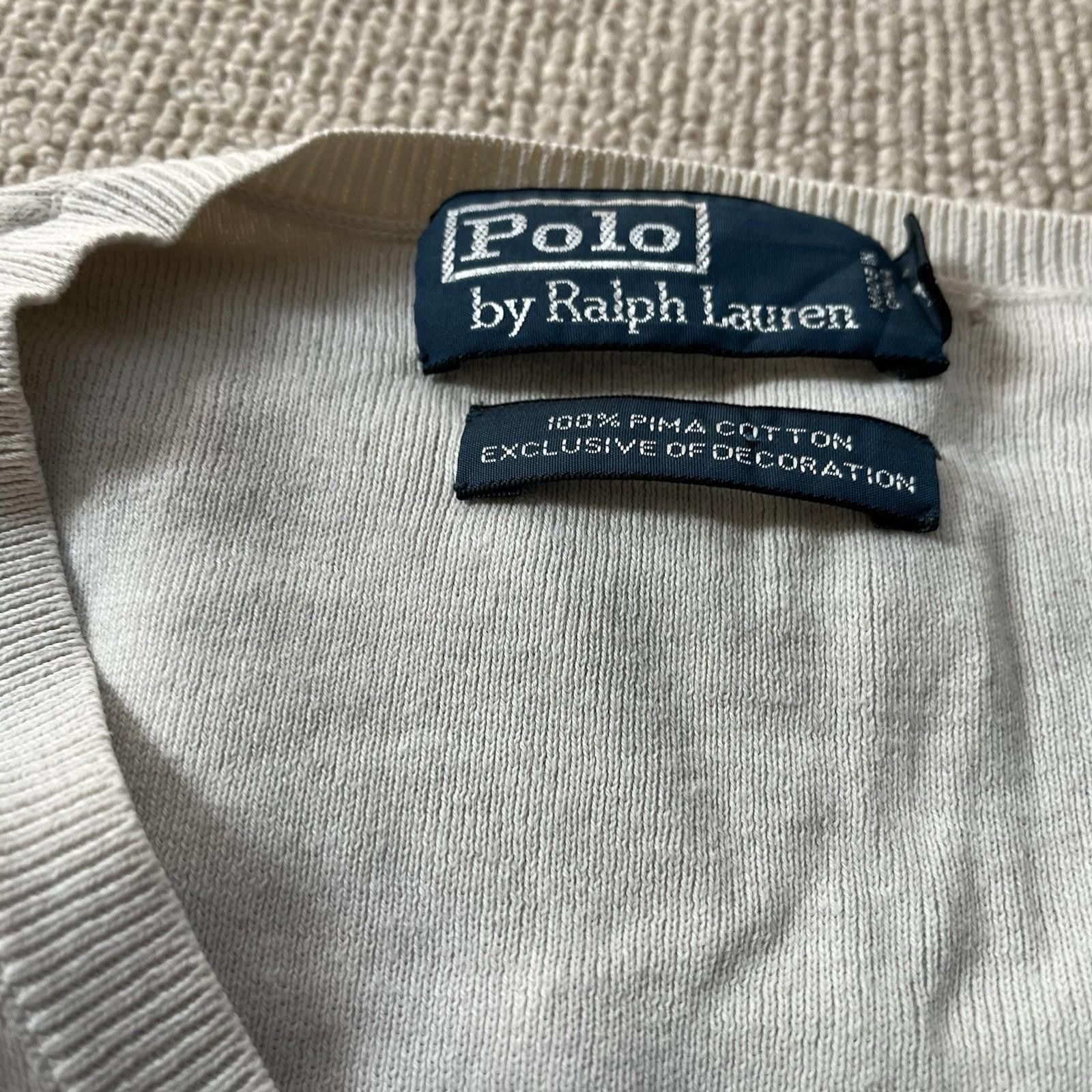 Polo Ralph Lauren Size Large Ralph Lauren Women’s White V-Neck Knit Jumper #14 Size M / US 6-8 / IT 42-44 - 3 Thumbnail