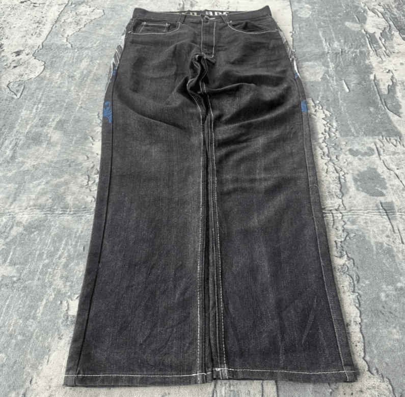 Japanese Brand Hip Hop Punk Style Pattern Embroidery Old Jeans Size US 34 / EU 50 - 3 Thumbnail