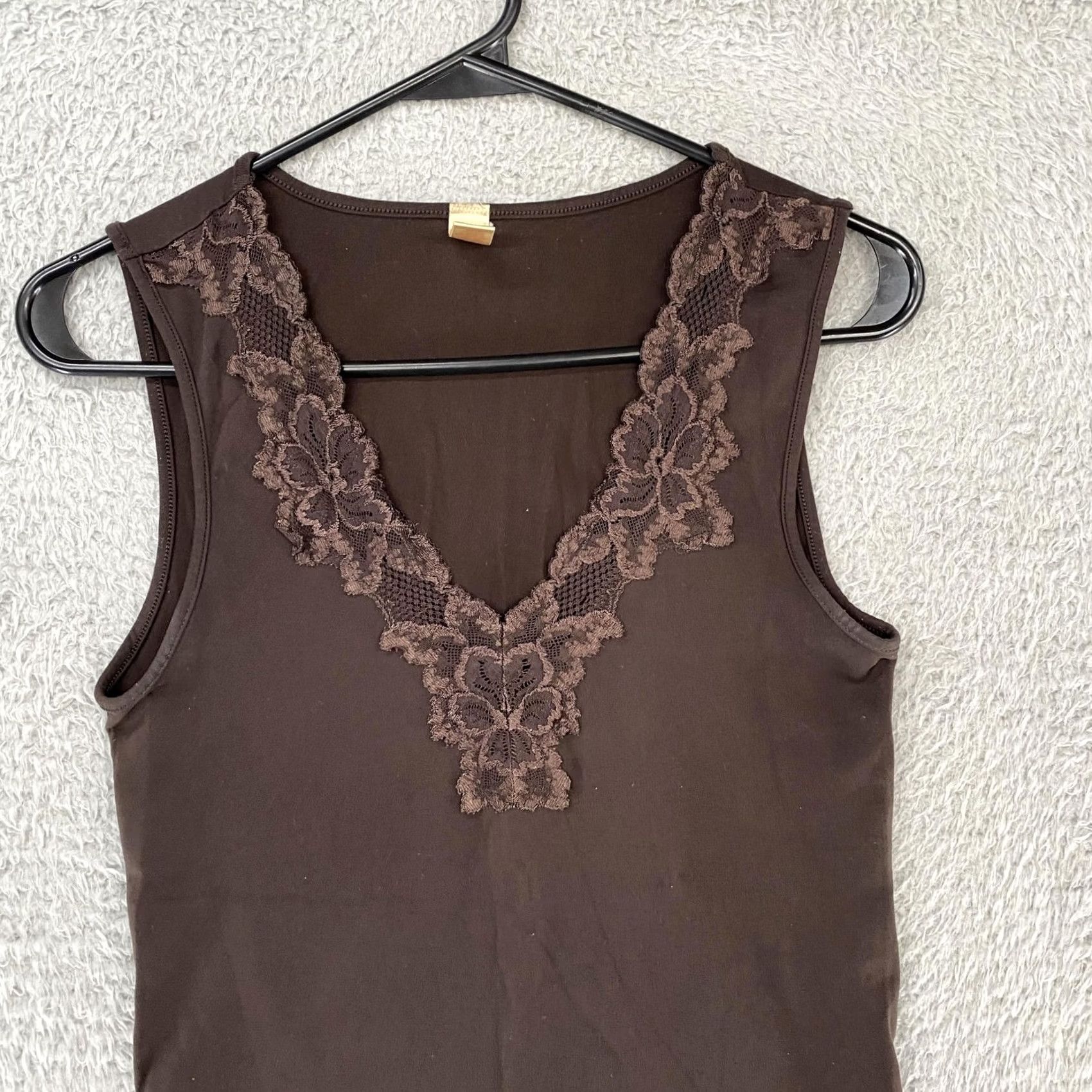 Banana Republic VINTAGE Banana Republic Tank Womens Medium Brown Y2K Lace Trim Camisole Fairy Grunge Size ONE SIZE - 2 Thumbnail