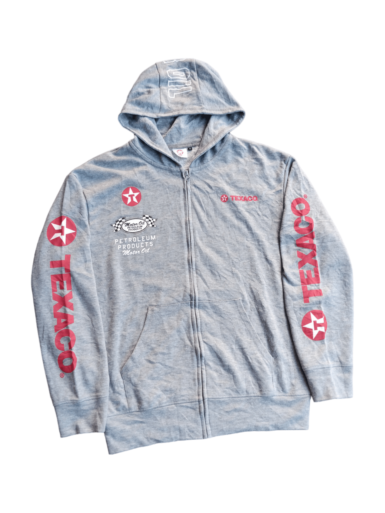 image of Made In USA x Vintage Texaco Big Logo Zipper Hoodie Large Oversized in Grey, Men's