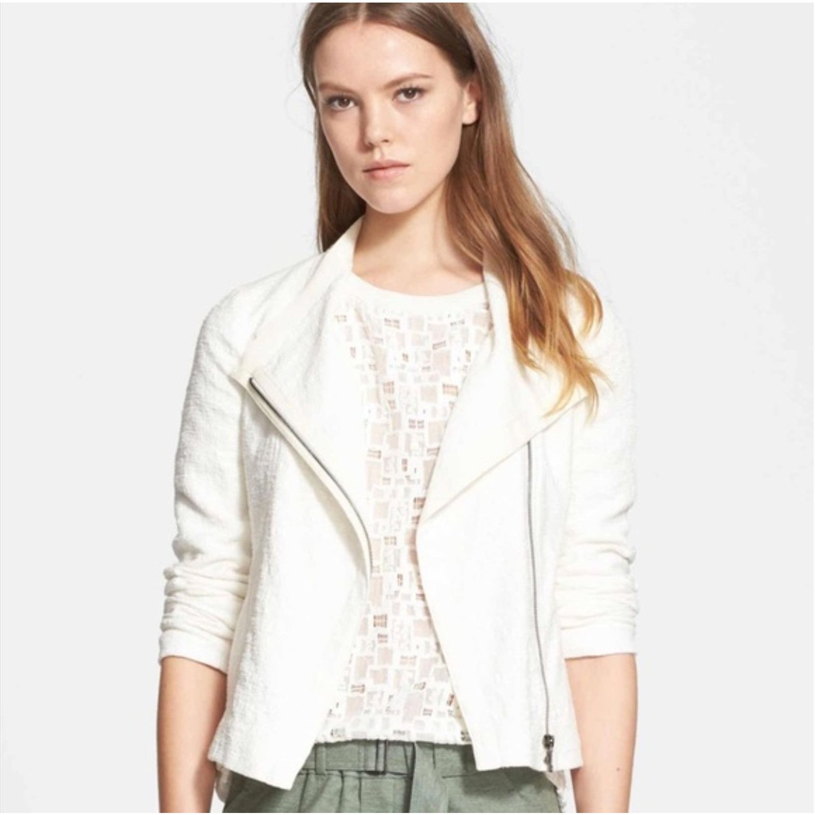 Vince Vince Textured Moto Jacket Ivory Asymmetrical Zip Blazer M Size M / US 6-8 / IT 42-44 - 1 Thumbnail
