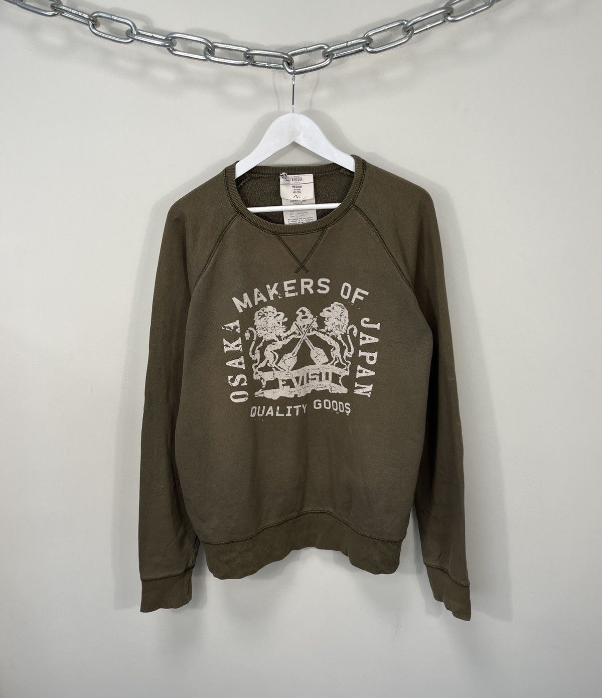 image of Evisu Khaki Y2K Big Logo Japanese Sweatshirt, Men's (Size Medium)