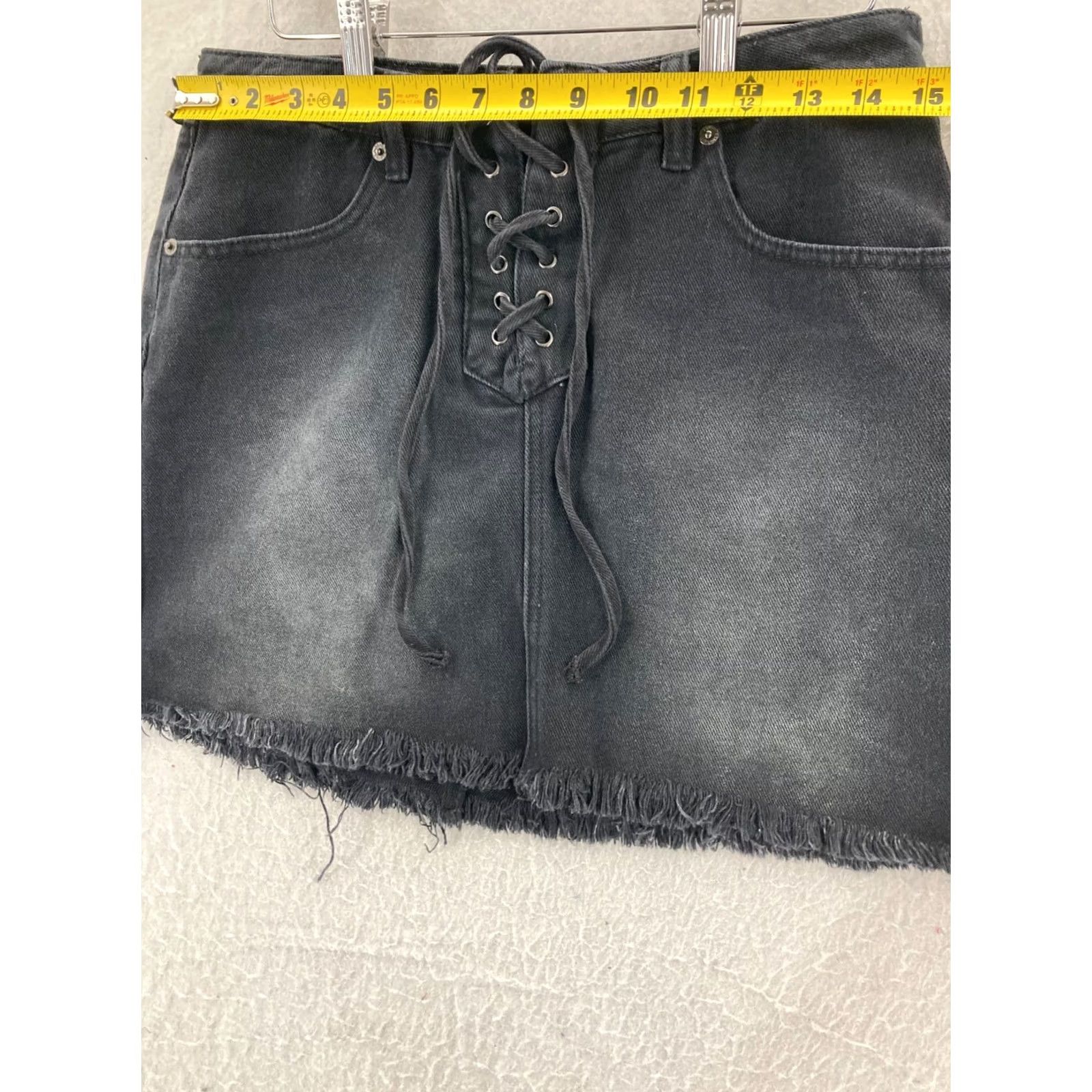Vintage Bongo Skirt Womens 7 Denim Lace Up Front Pockets Mini Black Cotton Blend Front Pockets Vintage No Size 32" / US 10 / IT 46 - 2 Thumbnail
