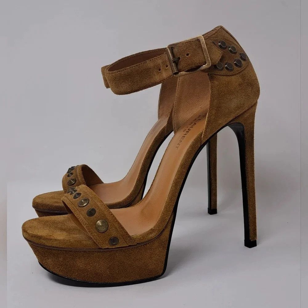 Saint Laurent Paris Saint Laurent Suede Ankle Strap Sandals Heels Buckle Metal Size US 7.5 / IT 37.5 - 8 Thumbnail