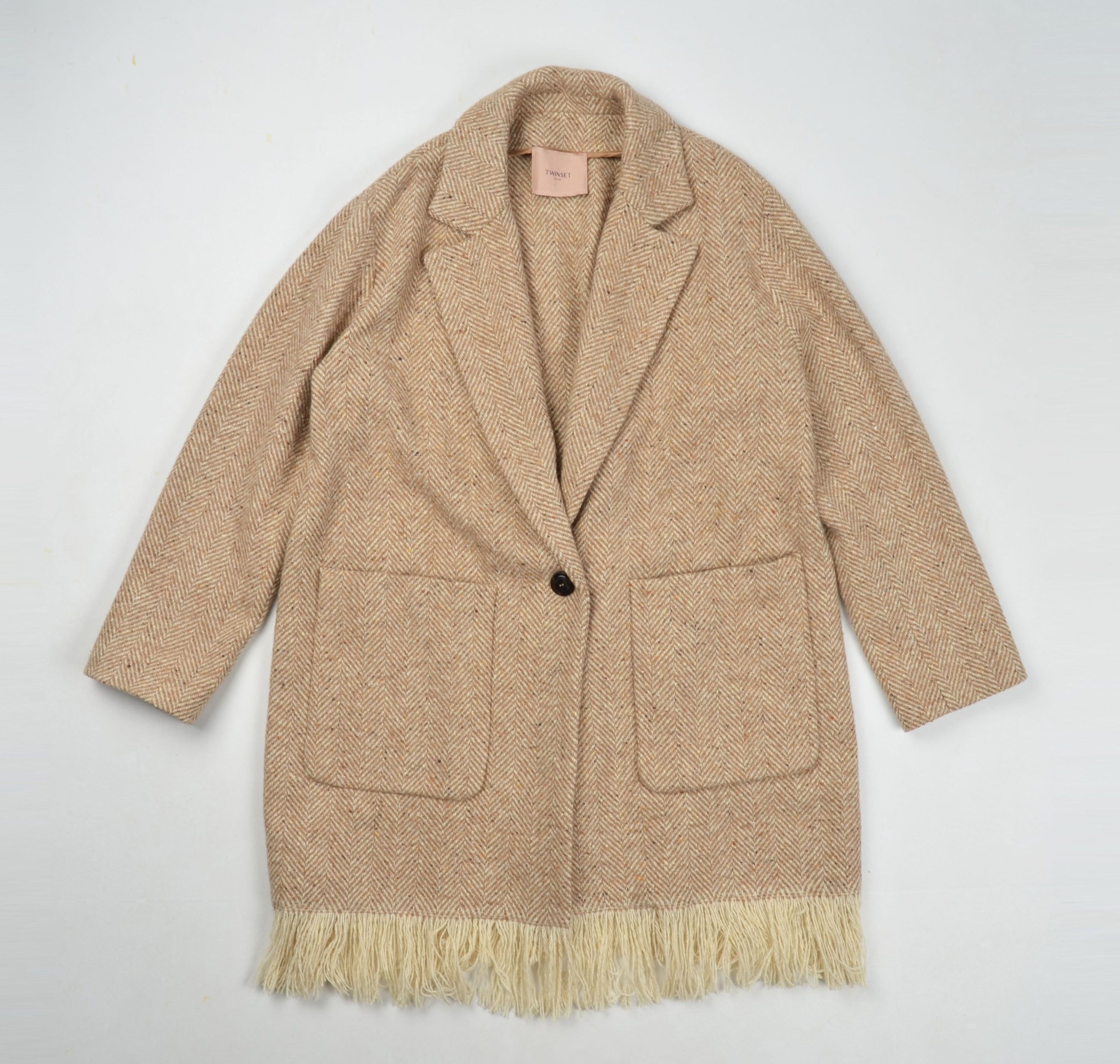 TWINSET Twinset Simona Barbieri Wool Blend Fringe Hem Oversized Coat Size L / US 10 / IT 46 - 4 Thumbnail