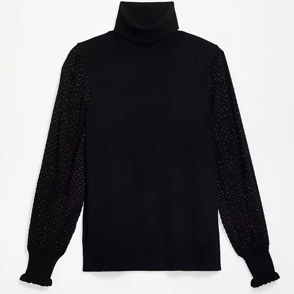 Loft NWT New LOFT Black Turtleneck Knit Wool Blend Chiffon Sleev Size 3XL / US 20-22 - 2 Thumbnail