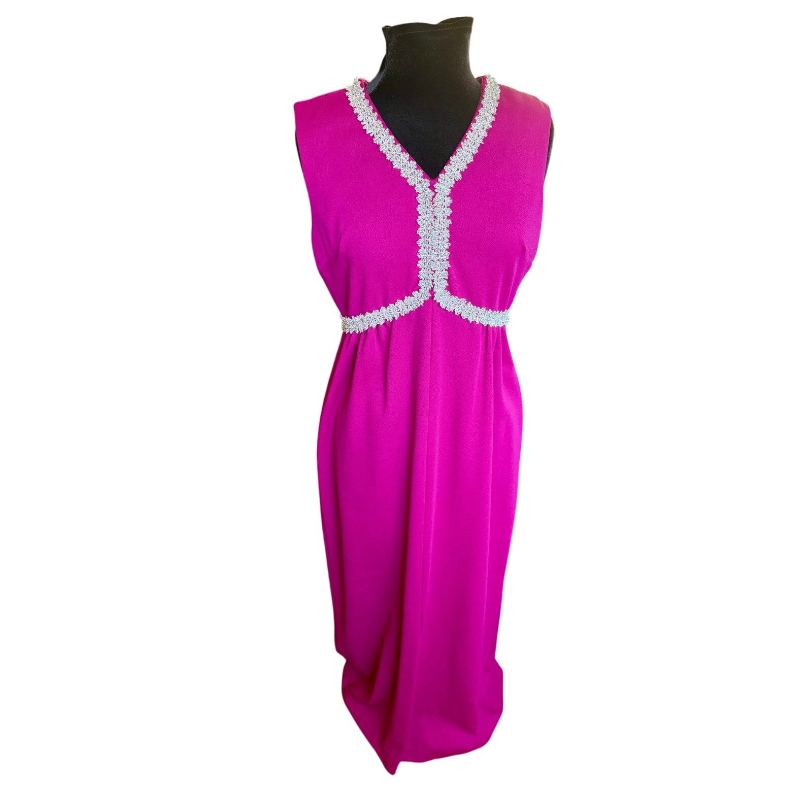 Vintage Vintage 70’s Magenta Pink Maxi Silver Sequin Dress Small Med Size M / US 6-8 / IT 42-44 - 4 Thumbnail