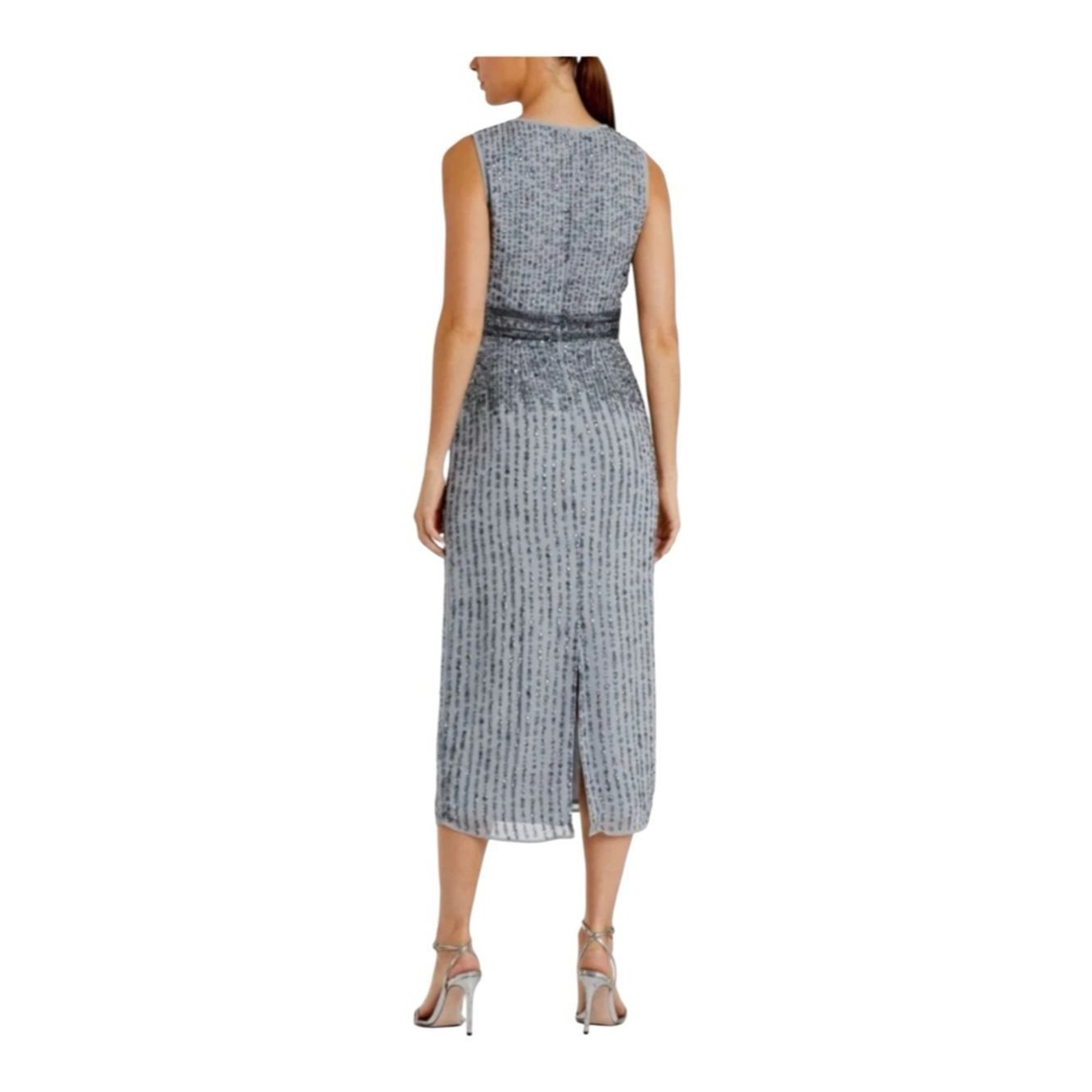 Mac Duggal Mac Duggal 10509 Beaded Sequin Midi Dress Silver Gray Sleev Size S / US 4 / IT 40 - 3 Thumbnail