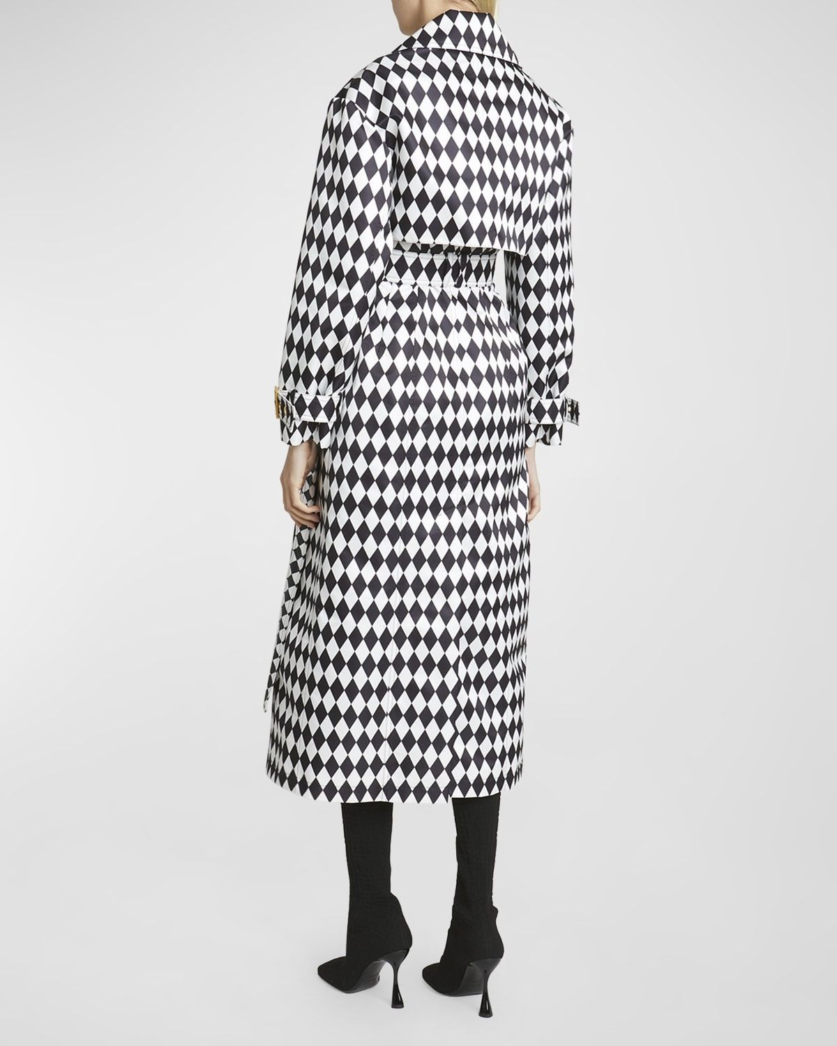 Balmain o1s1wg110825 Diamond Print Belted Trench Coat in Black/White Size L / US 10 / IT 46 - 5 Thumbnail