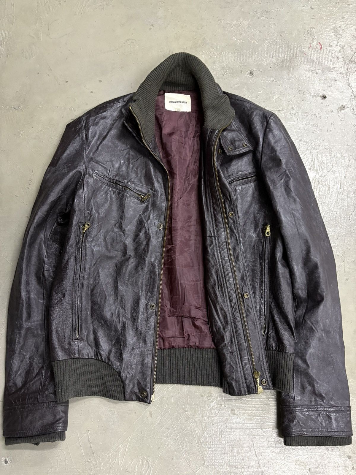 URBAN RESEARCH DOORS Vintage Urban Research Brown Patina Zipper Leather Jacket Size US M / EU 48-50 / 2 - 4 Thumbnail