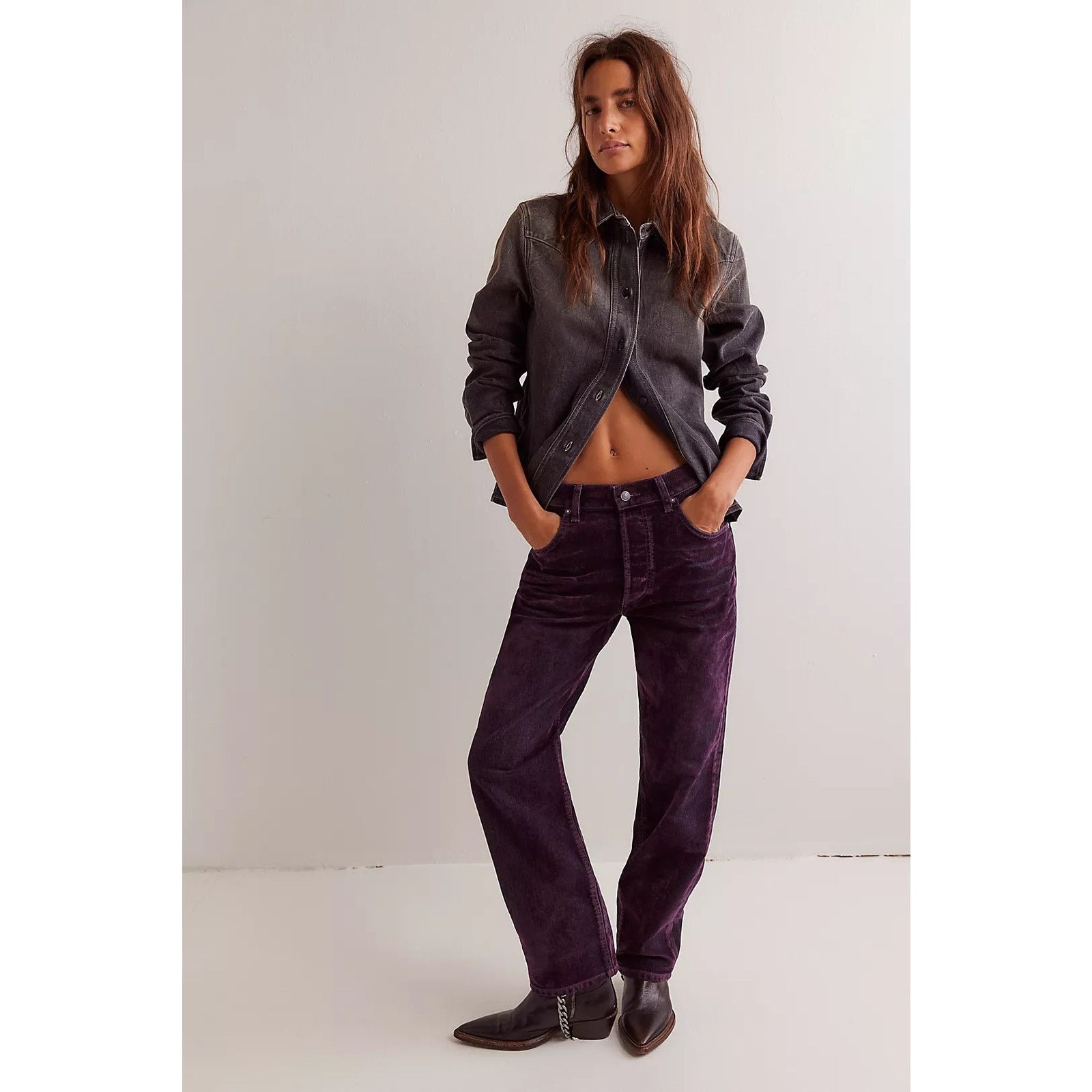 Free People NWT We The Free First Class Relaxed Flocked Velvet Jeans Size 28" / US 6 / IT 42 - 3 Thumbnail