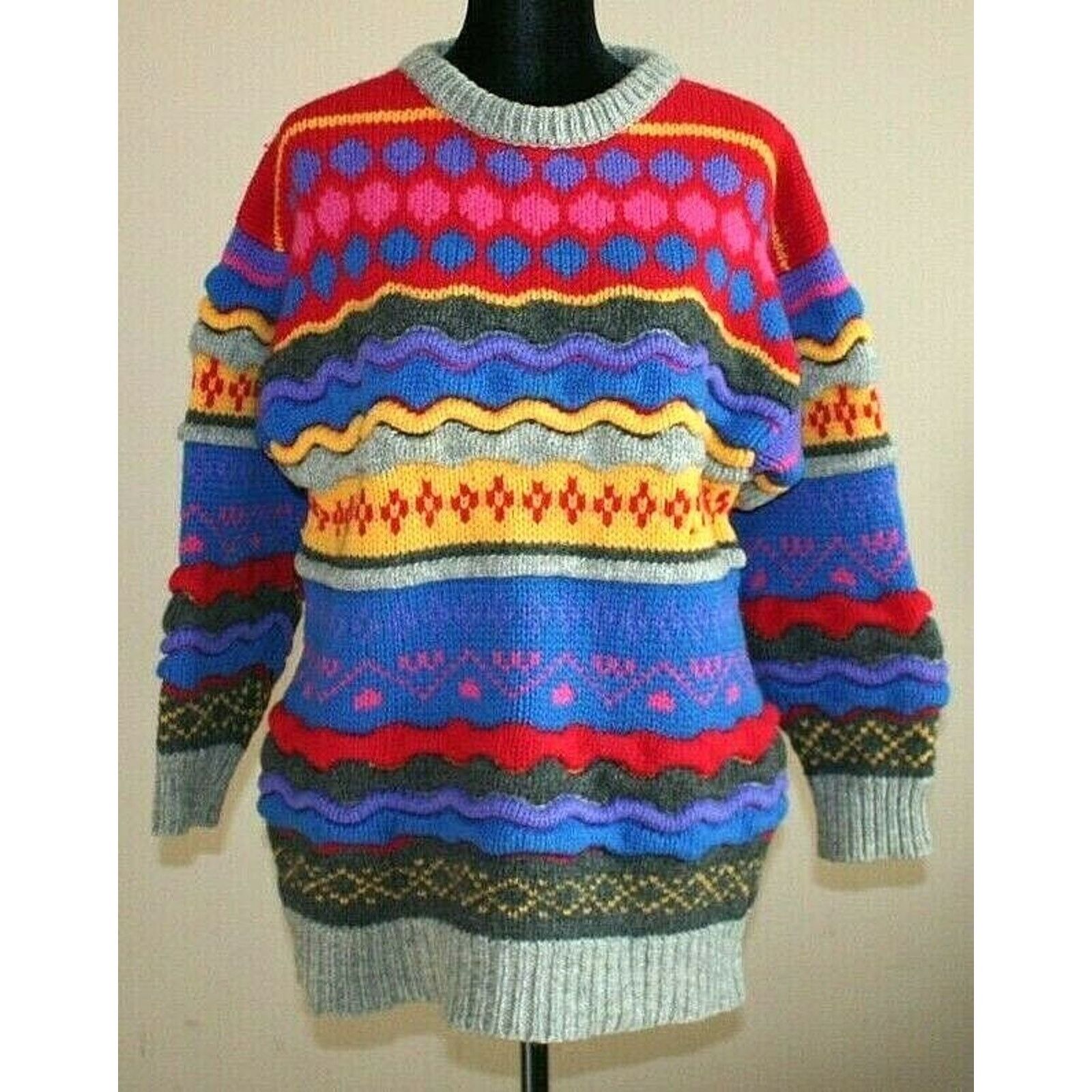 Vintage Vintage Wool Ski Sweater Size Medium M Knit Hand Knitted 90s Size L / US 10 / IT 46 - 2 Thumbnail