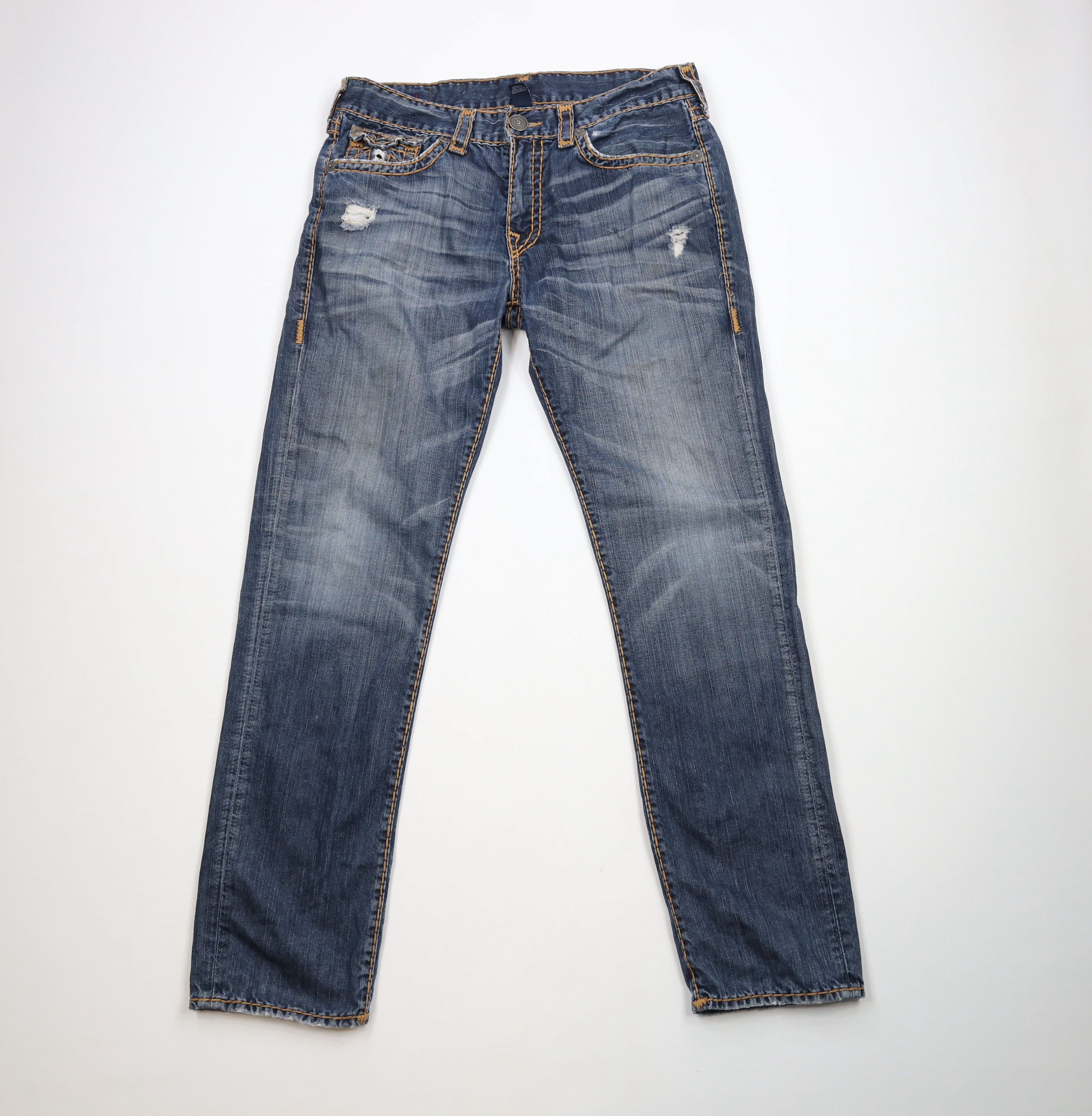 True Religion × Vintage True Religion Relaxed Slim Thick Stitch Denim Jeans USA Blue Size US 36 / EU 52 - 1 Thumbnail
