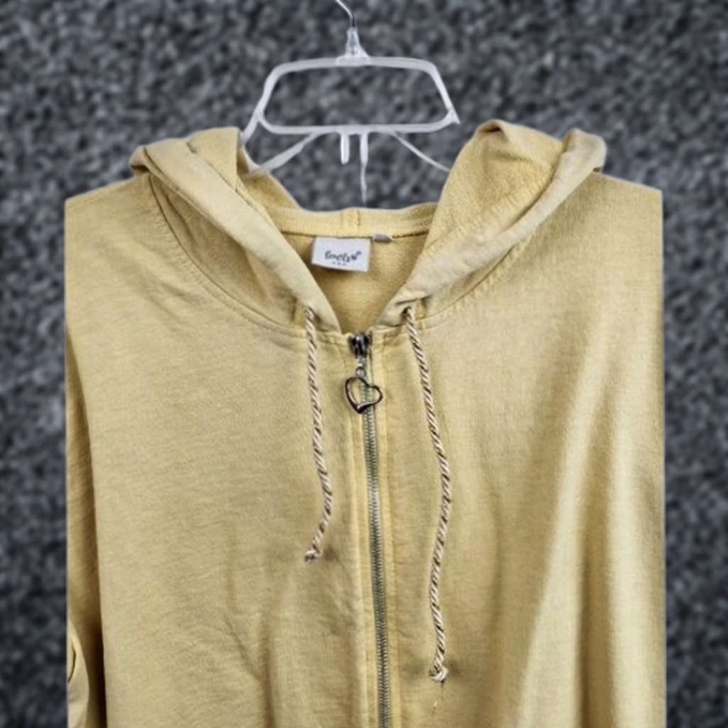 Vintage Focus Lagenlook Hoodie Large Yellow Full Zip Ruffle Hem Coastal Casual Women’s L Hoodie Size L / US 10 / IT 46 - 1 Thumbnail