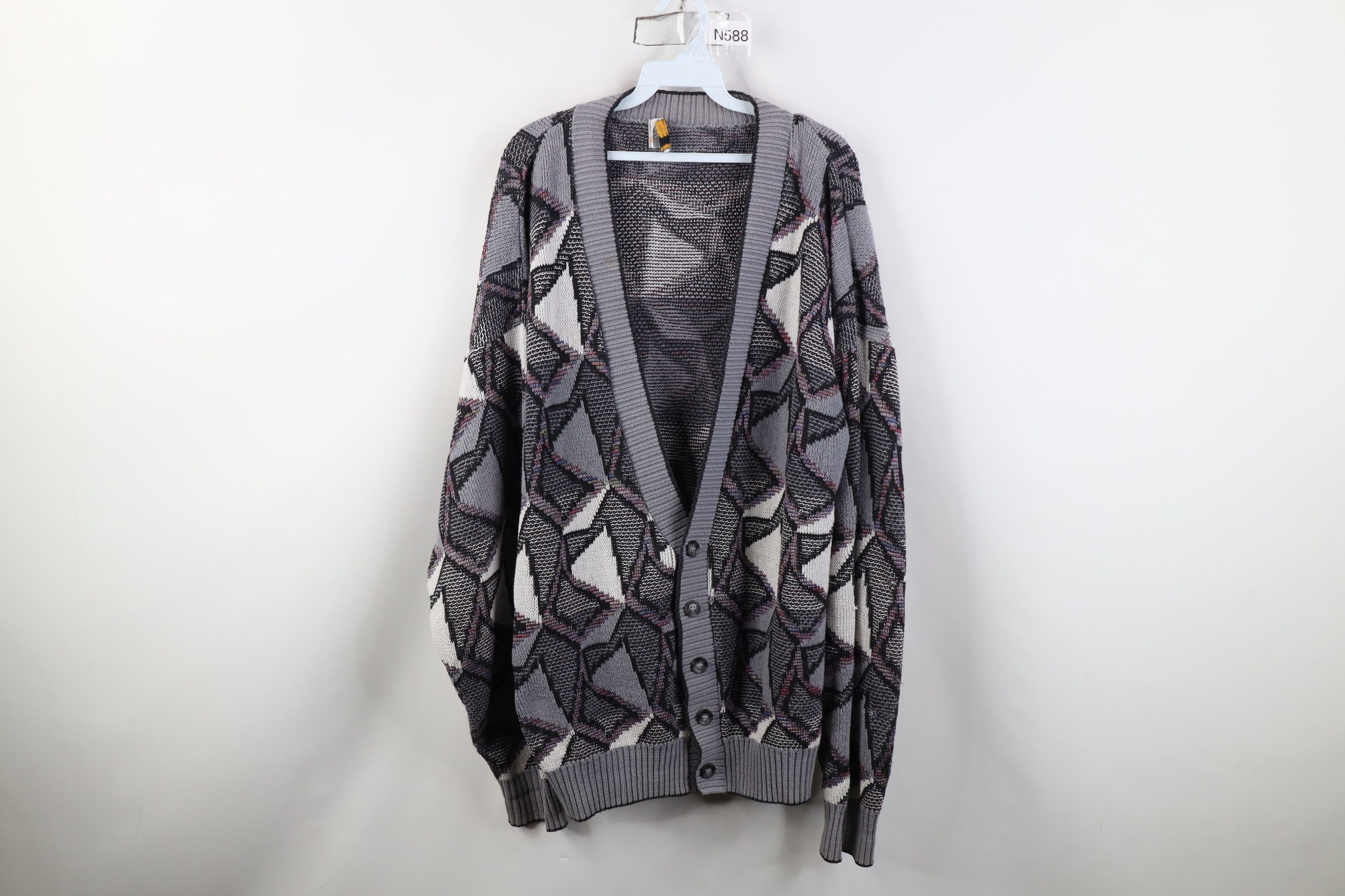 Vintage Vintage 90s Streetwear Geometric Knit Cardigan Sweater USA Size US XXL / EU 58 / 5 - 1 Thumbnail