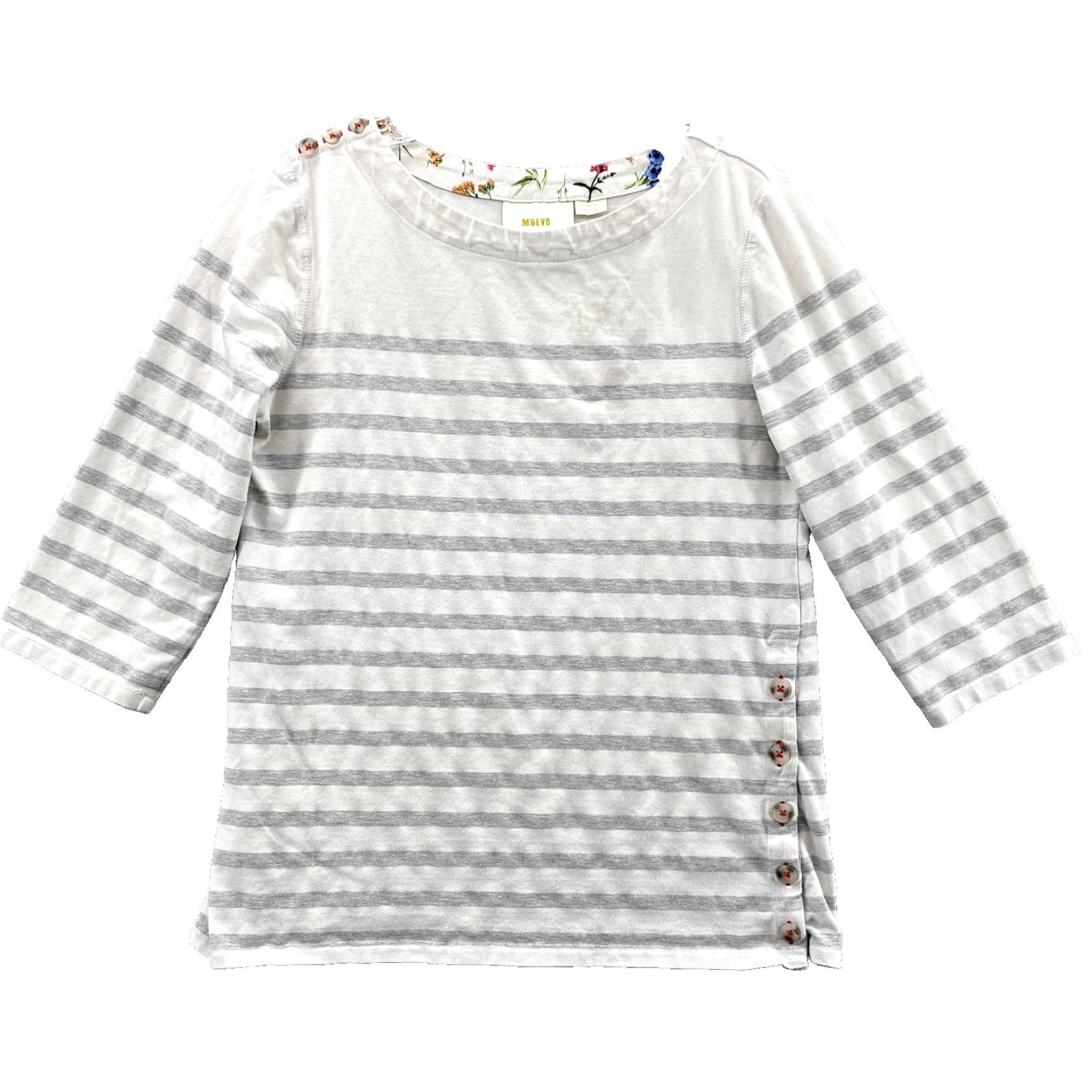 Vintage Maeve Shirt Women's Med Gray Striped Nautical Preppy Academia 3/4 Sleeve Casual Boat Classic Teacher Vintage No Size M / US 6-8 / IT 42-44 - 2 Thumbnail