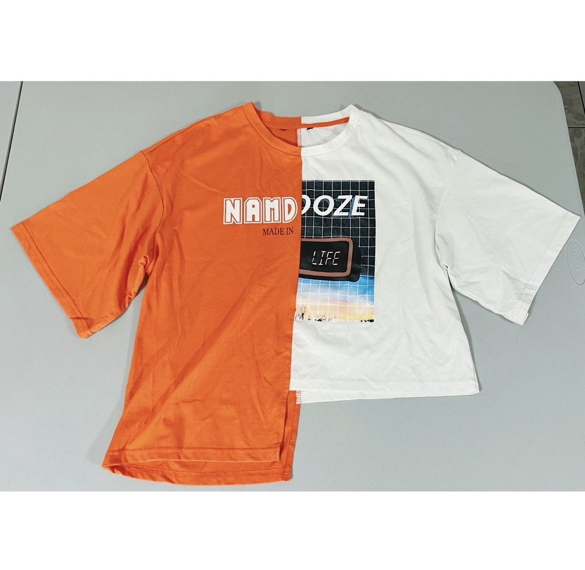 Japanese Brand Orange White Asymmetrical Split Graphic Tee T-Shirt Top XS🧡✨ Size XS / US 0-2 / IT 36-38 - 1 Thumbnail