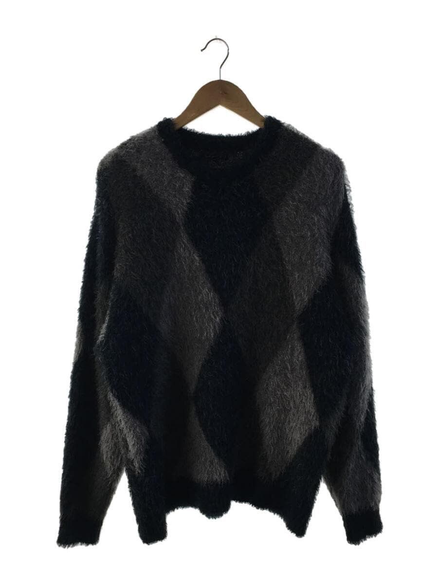 image of Number N Ine Fuzzy Checkered Sweater in Grey, Men's (Size Large)