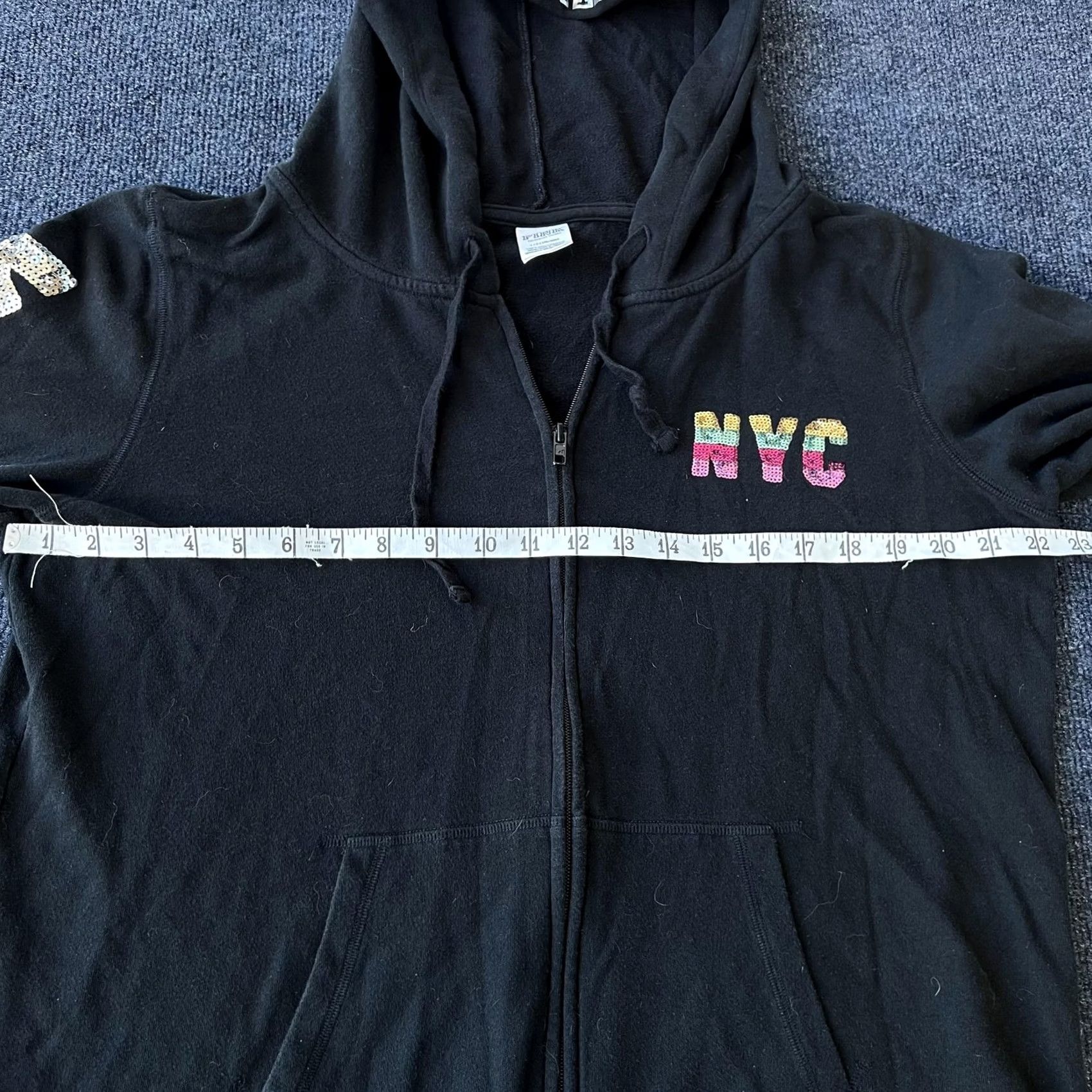 Pinko PINK Victoria's Secret Hoodie Womens Large Black Full Zip Sequin NYC Love Pink Size L / US 10 / IT 46 - 6 Thumbnail