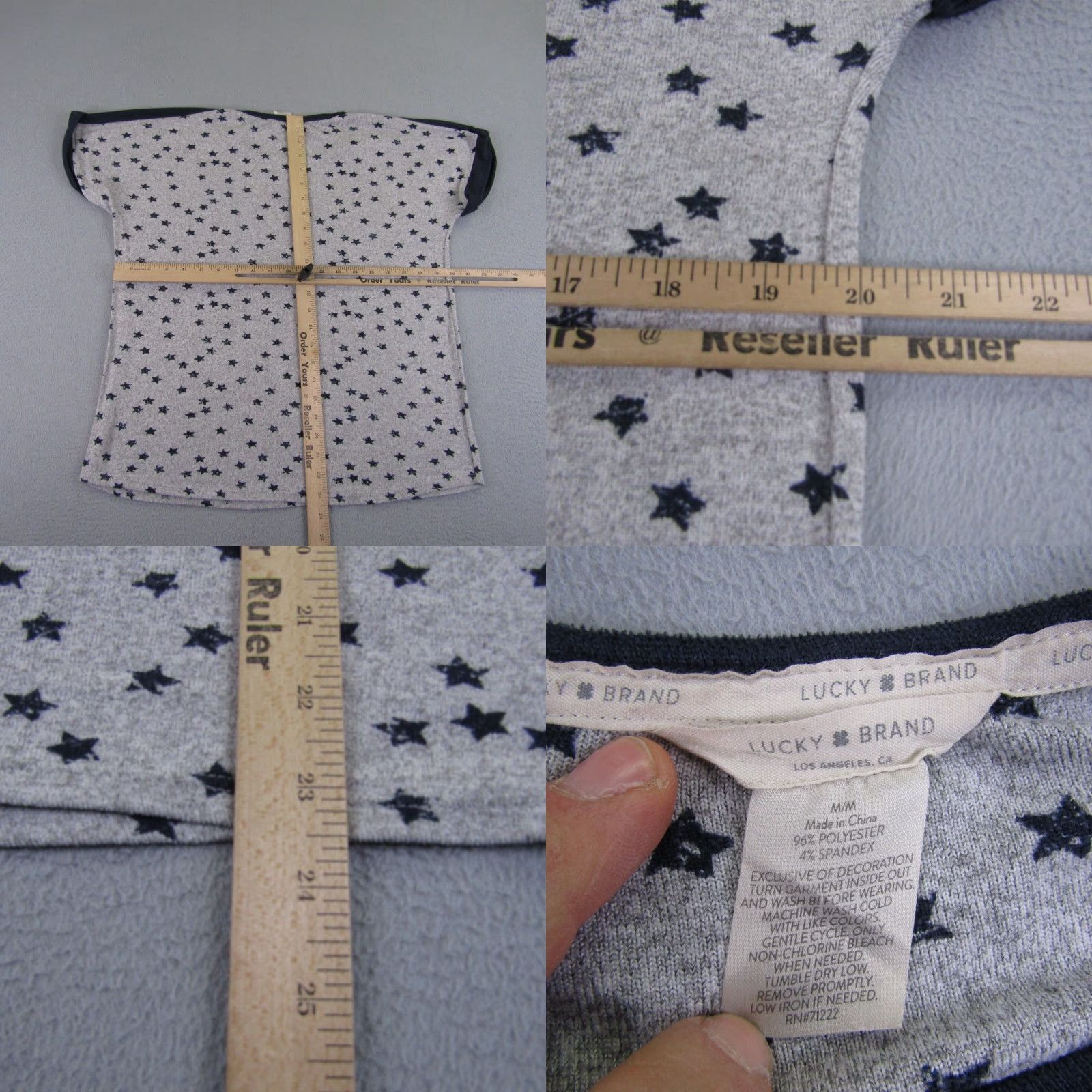 Lucky Brand Lucky Brand Shirt Womens Medium Gray Stars Casual Crew Neck T-Shirt Pullover Stretch Short Sleeve Knit Polyester Spandex Size M / US 6-8 / IT 42-44 - 8 Thumbnail