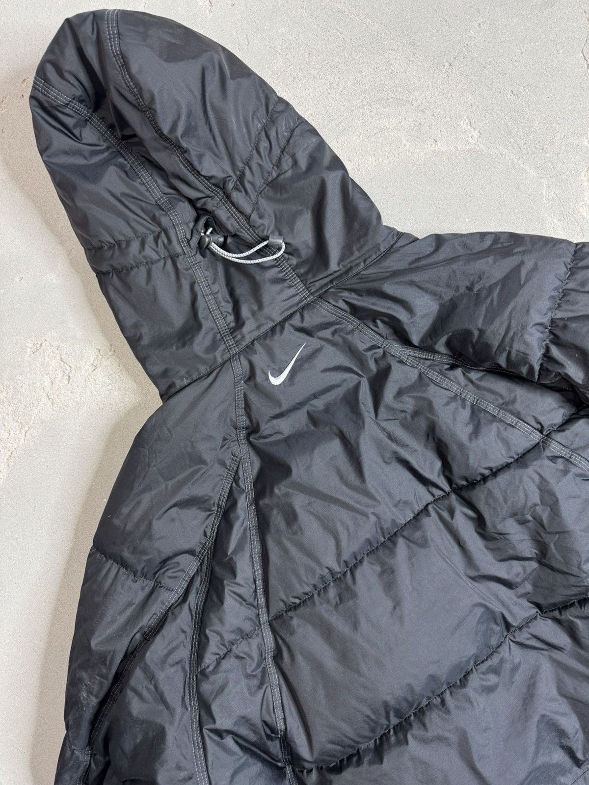 Nike × Vintage Vintage 90s Nike Black Puffer Down Jacket Mini Swoosh Logo Size US XL / EU 56 / 4 - 4 Thumbnail