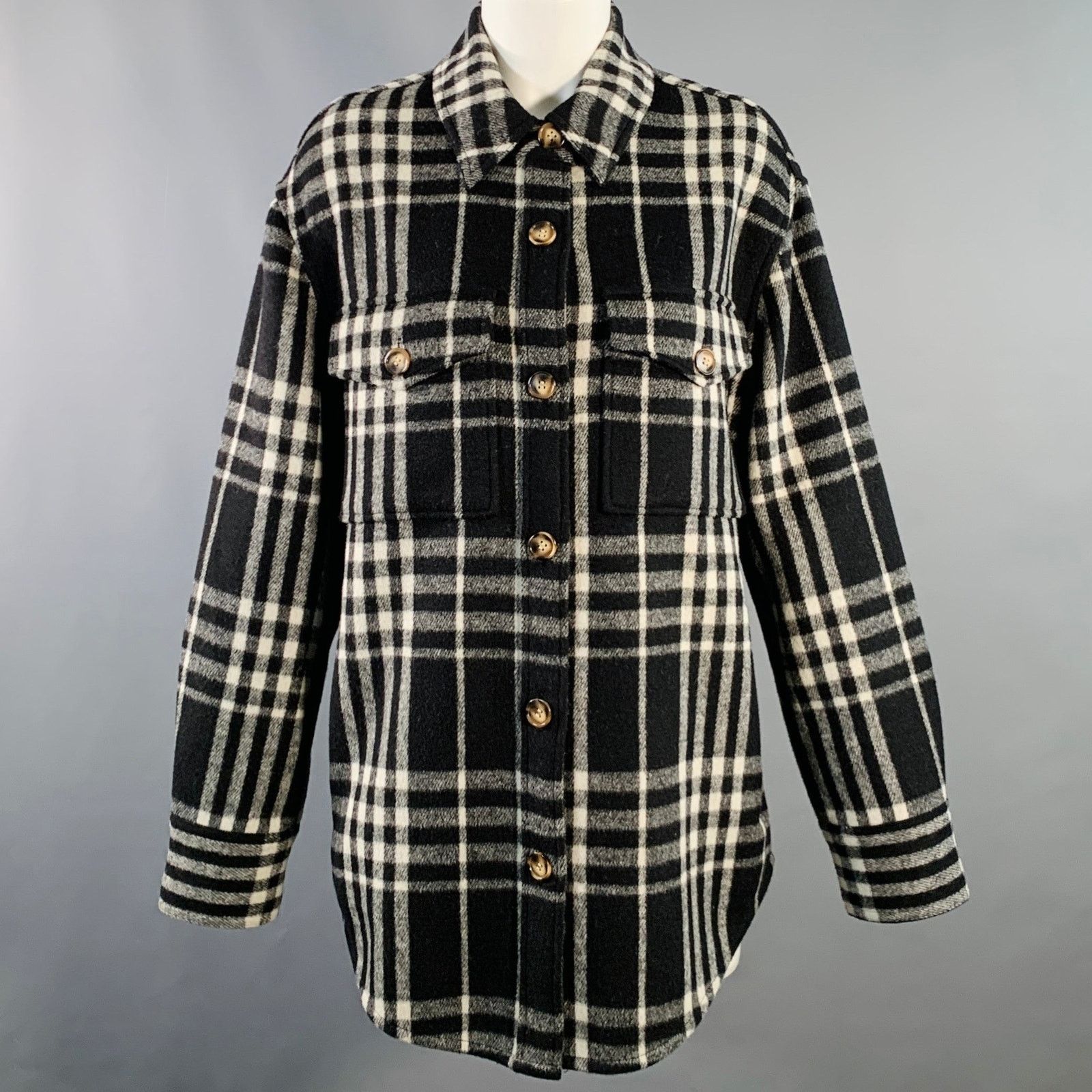 Reformation REFORMATION Size M Black White Wool Blend Plaid Shirt Jacket Size M / US 6-8 / IT 42-44 - 1 Thumbnail