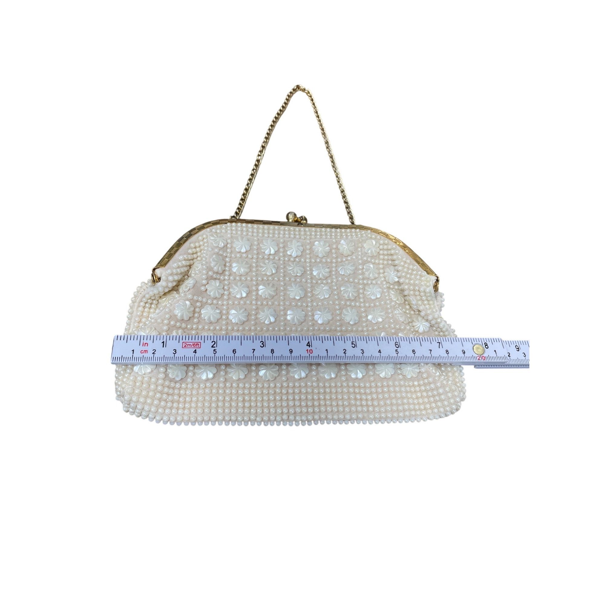 Handmade Vintage Honk Kong Pearl Flower Beaded Evening Clutch Purse S Size ONE SIZE - 7 Thumbnail
