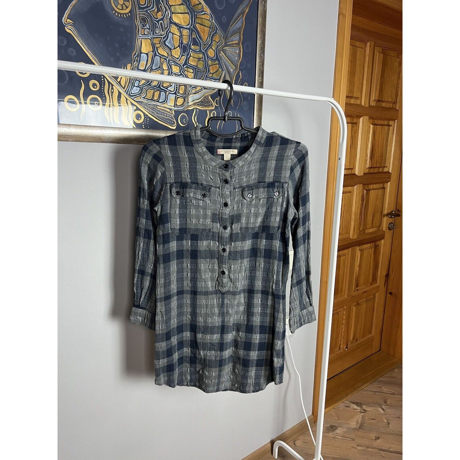 Burberry Burberry Nova Check Print Light Blue Women`s Wool Tunic Shir Size XS / US 0-2 / IT 36-38 - 2 Thumbnail