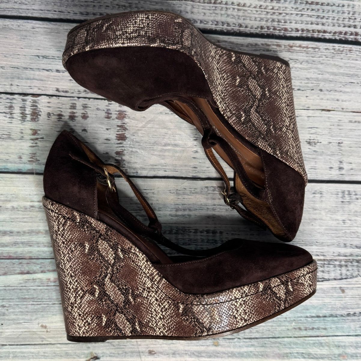 Donald Pliner Donald J Pliner Wedge Heels Size 6 Brown Suede Snakeskin Size US 6 / IT 36 - 1 Thumbnail