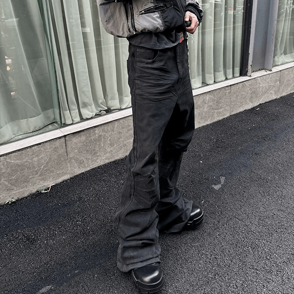 Japanese Brand × Jean Streetwear Black Glue Coated Boot Cut Unisex Size US 34 / EU 50 - 2 Thumbnail