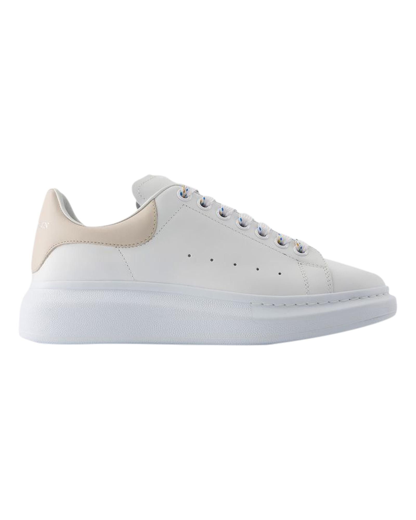 image of Alexander Mcqueen Smooth Calfskin Round Toe Top Lace Sneakers With Rubber Sole in White (Size 7)