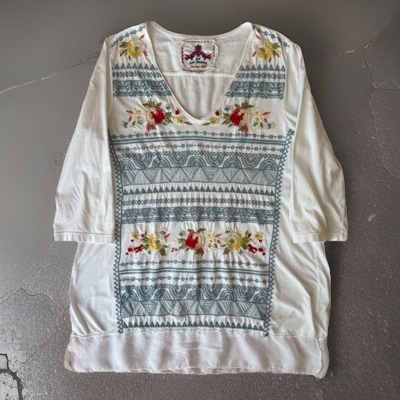 Designer × Johnny Was Johnny Was Tunic Women's Large White Donya Top Embroidered Size L / US 10 / IT 46 - 1 Thumbnail