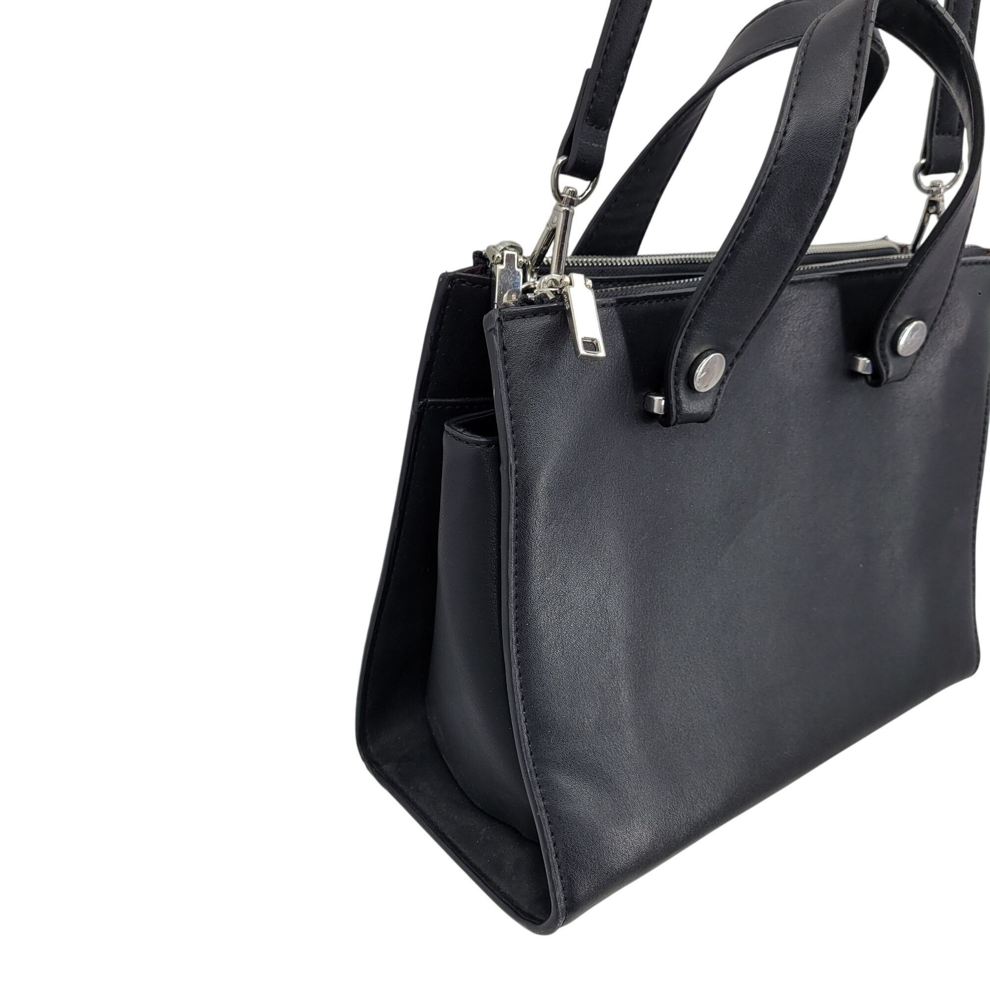 Mango MNG Black Vegan Faux Leather Double Top Handle Crossbody Bag Size ONE SIZE - 6 Thumbnail