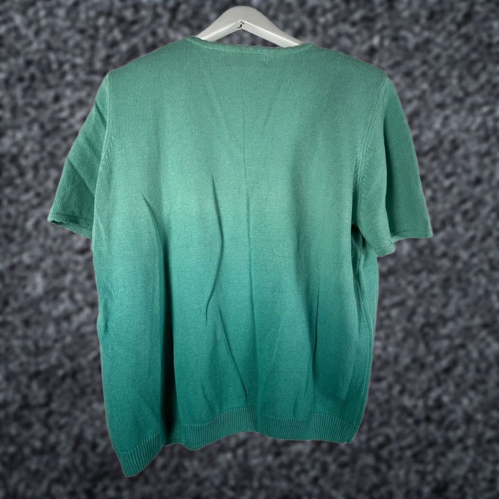 Vintage Alfred Dunner Womens Green Embroidered Knit Sweater Top Short Sleeve Ramie L Size L / US 10 / IT 46 - 1 Thumbnail