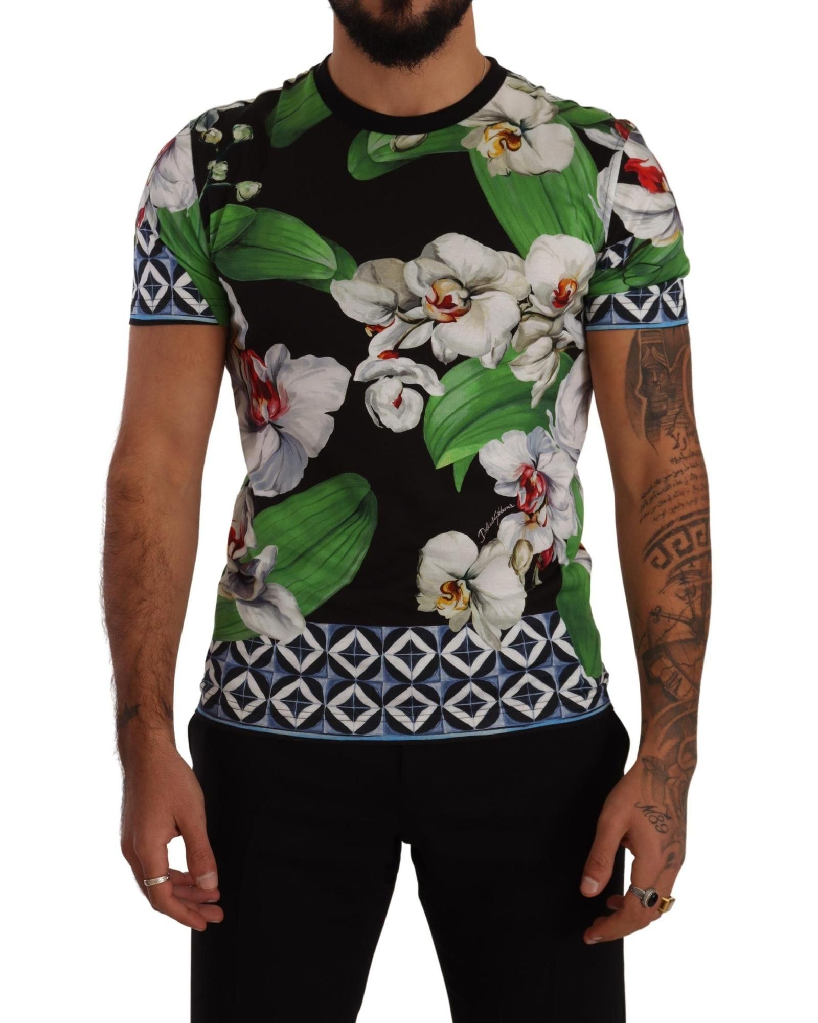 image of Dolce Gabbana Floral Print Crewneck T-Shirt in Blue, Men's (Size XL)